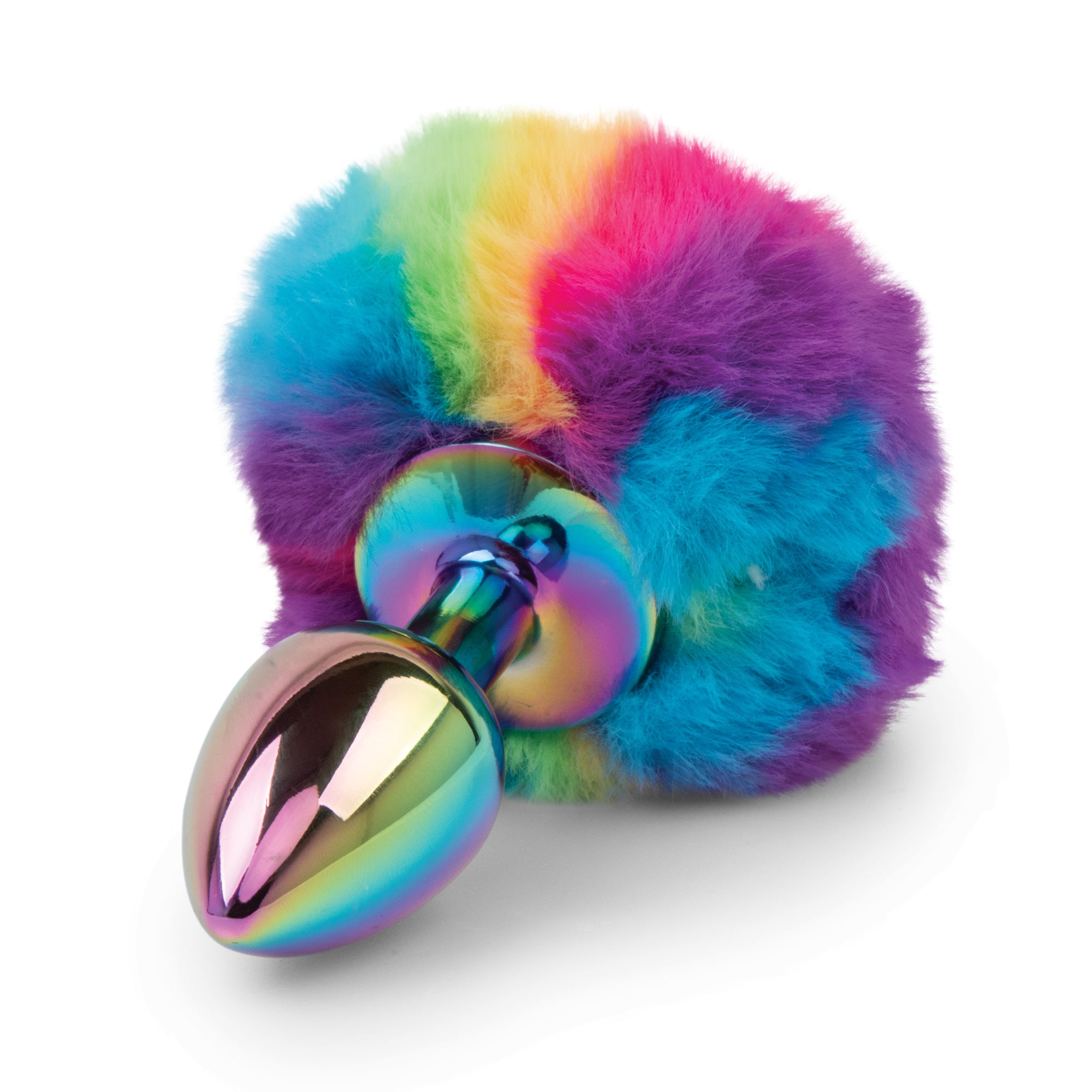 2.95" Metal Bunny Tail Rainbow Butt Plug