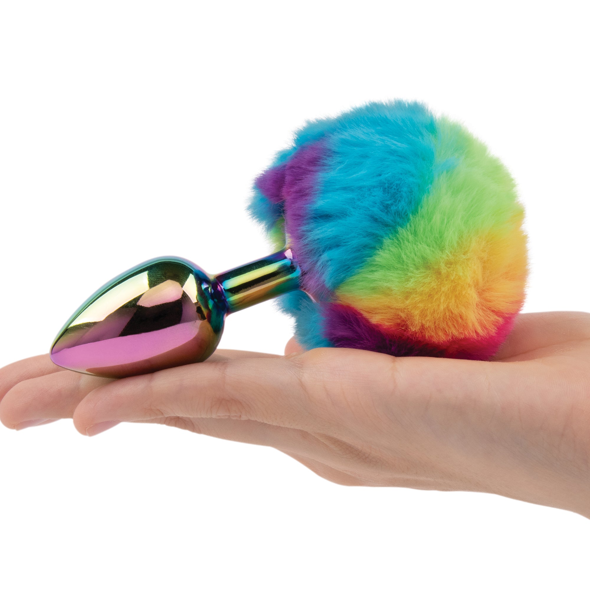 2.95" Metal Bunny Tail Rainbow Butt Plug