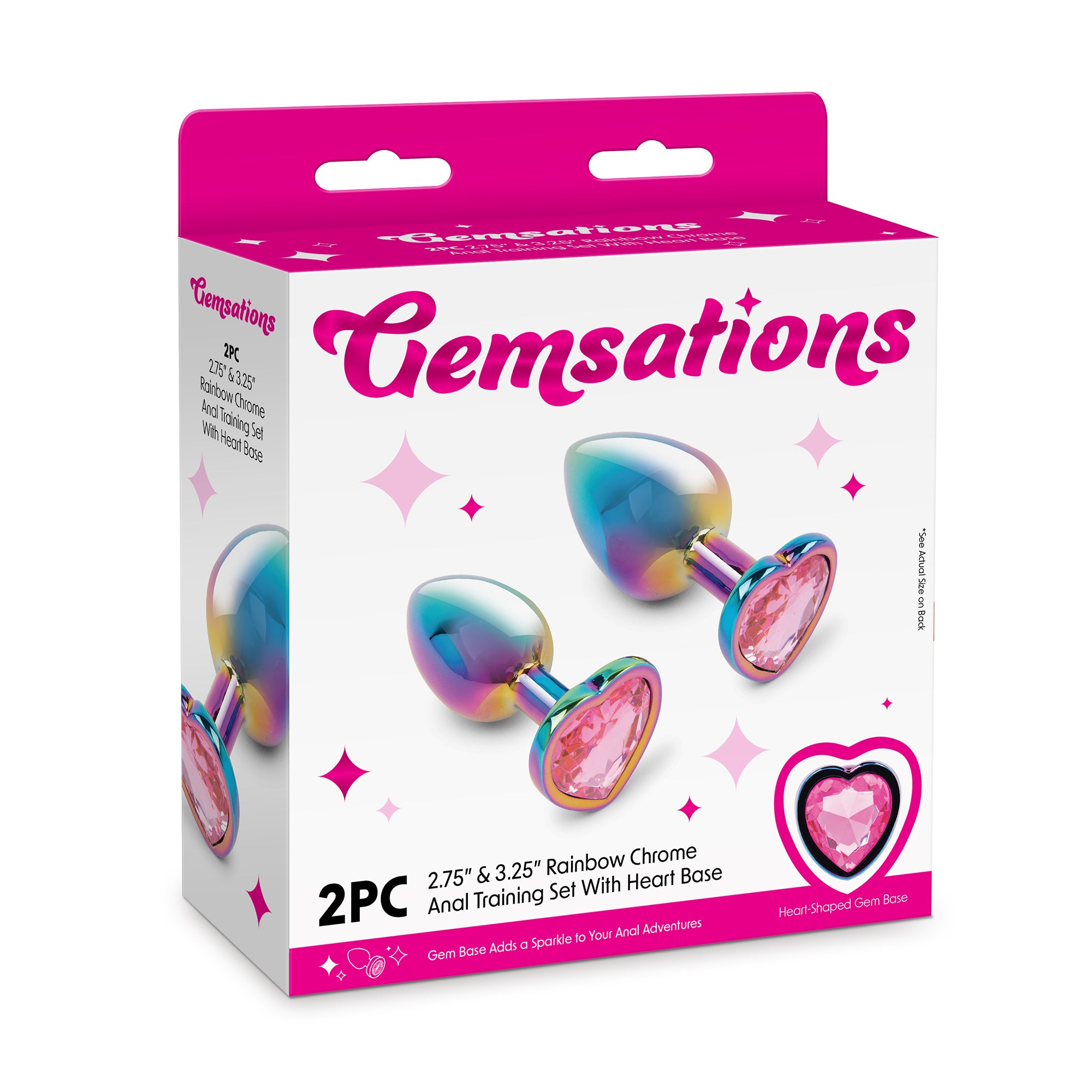 2pc 2.75" & 3.25" Rainbow Chrome Anal Training Set With Heart Base