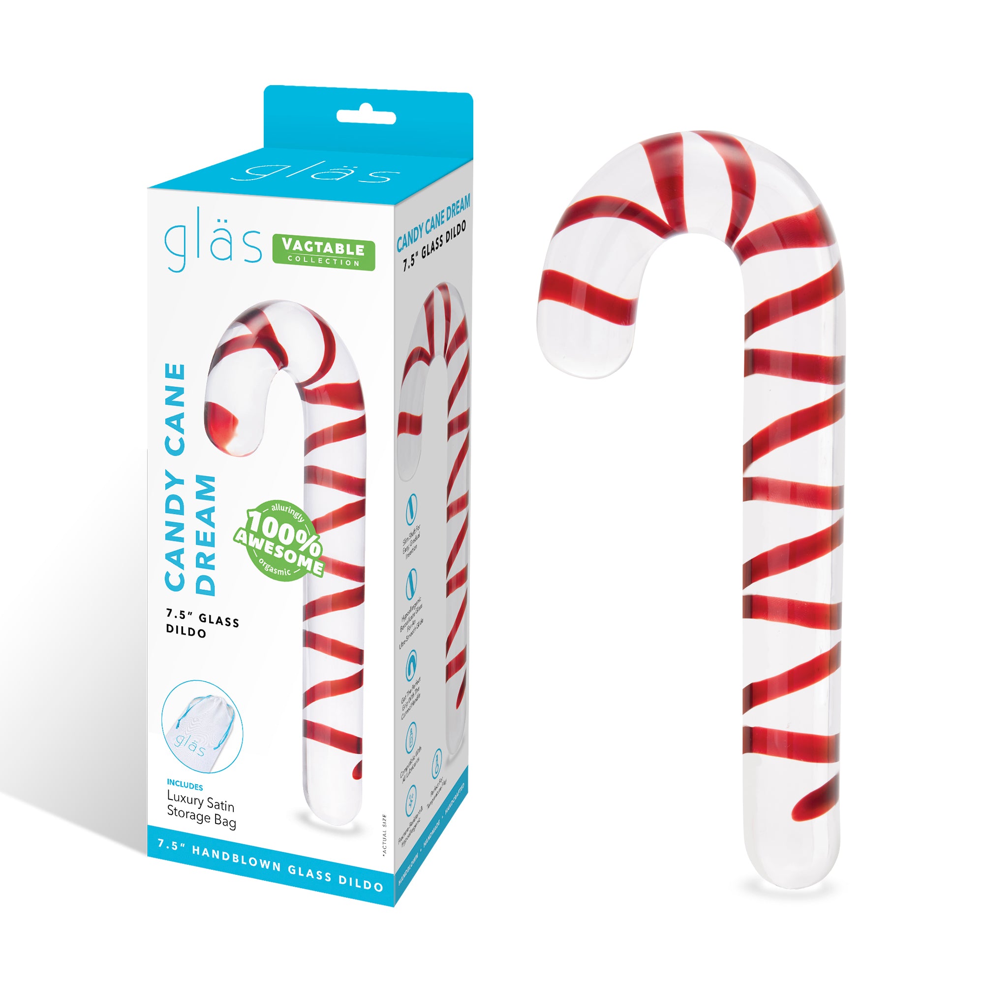 Candy Cane Dream 7.5" Glass Dildo