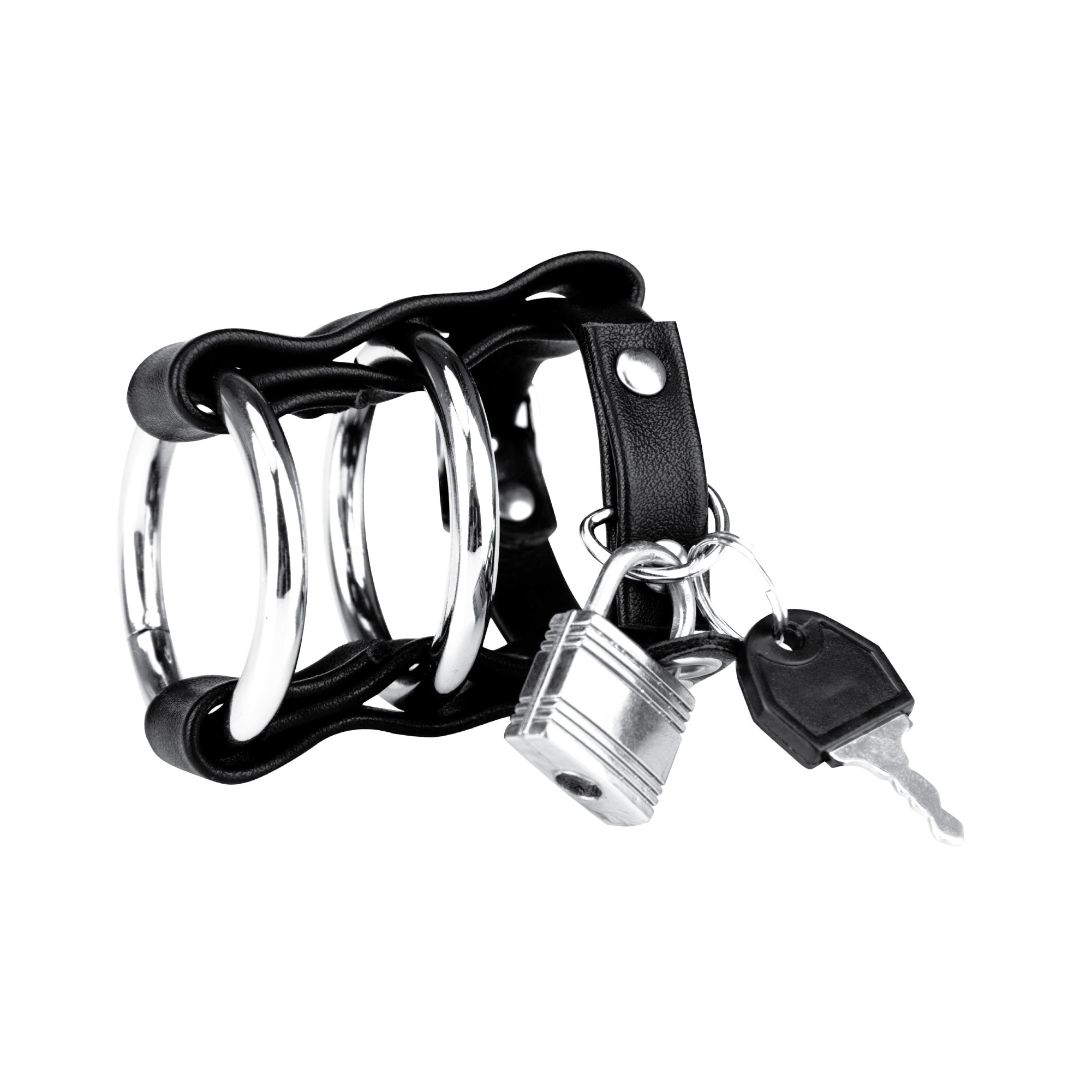 Double Metal Cock Ring With Locking Ball Strap