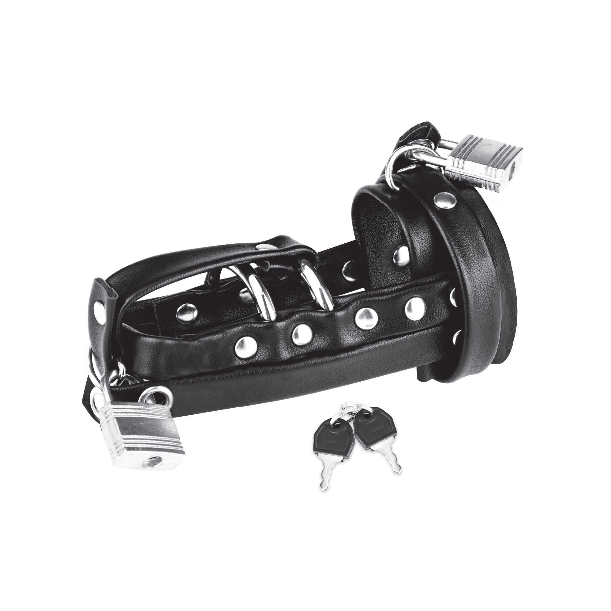 Gimp Cock Locking Chastity Sheath With Double Metal Cock Ring