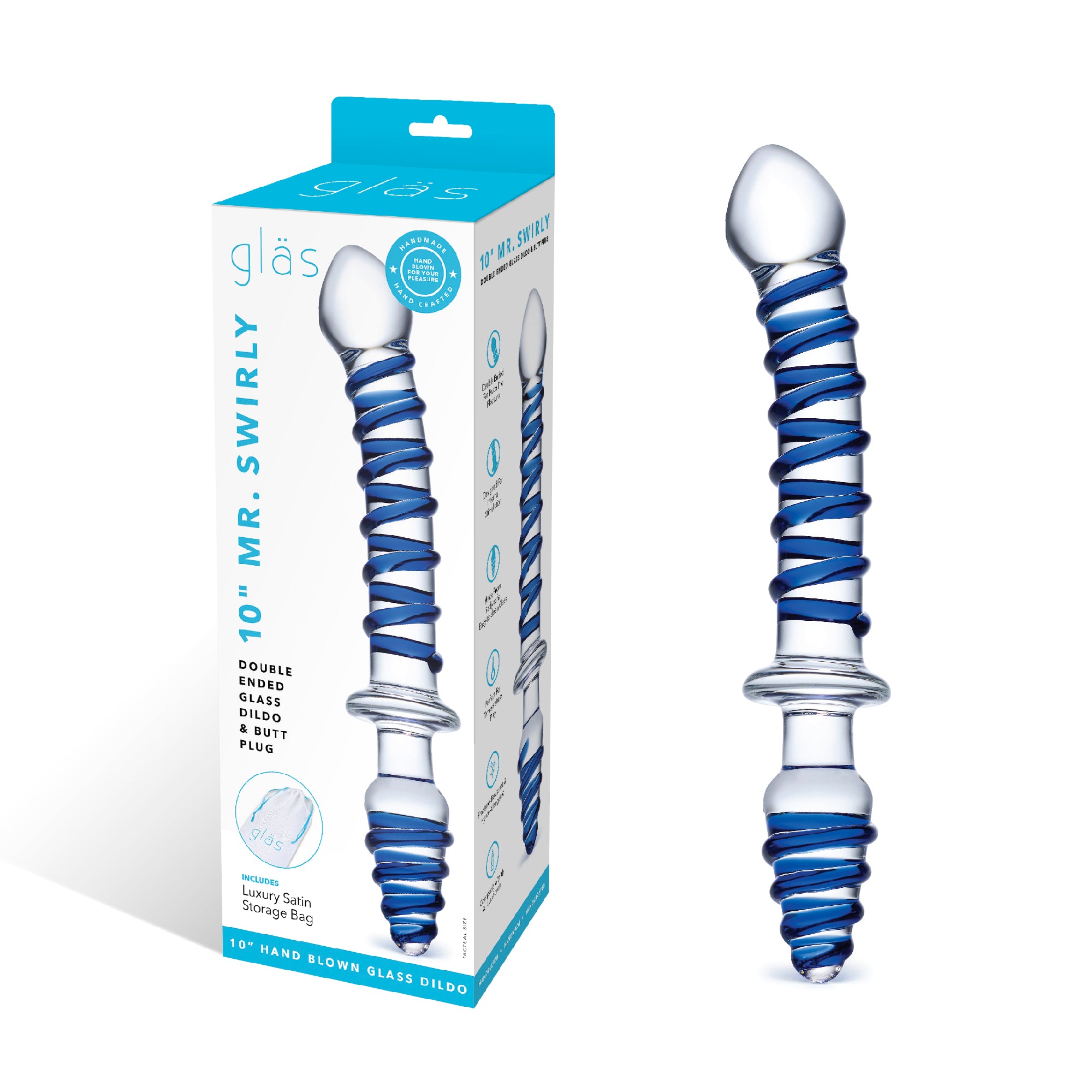 10" Mr. Swirly Double Ended Glass Dildo & Butt Plug