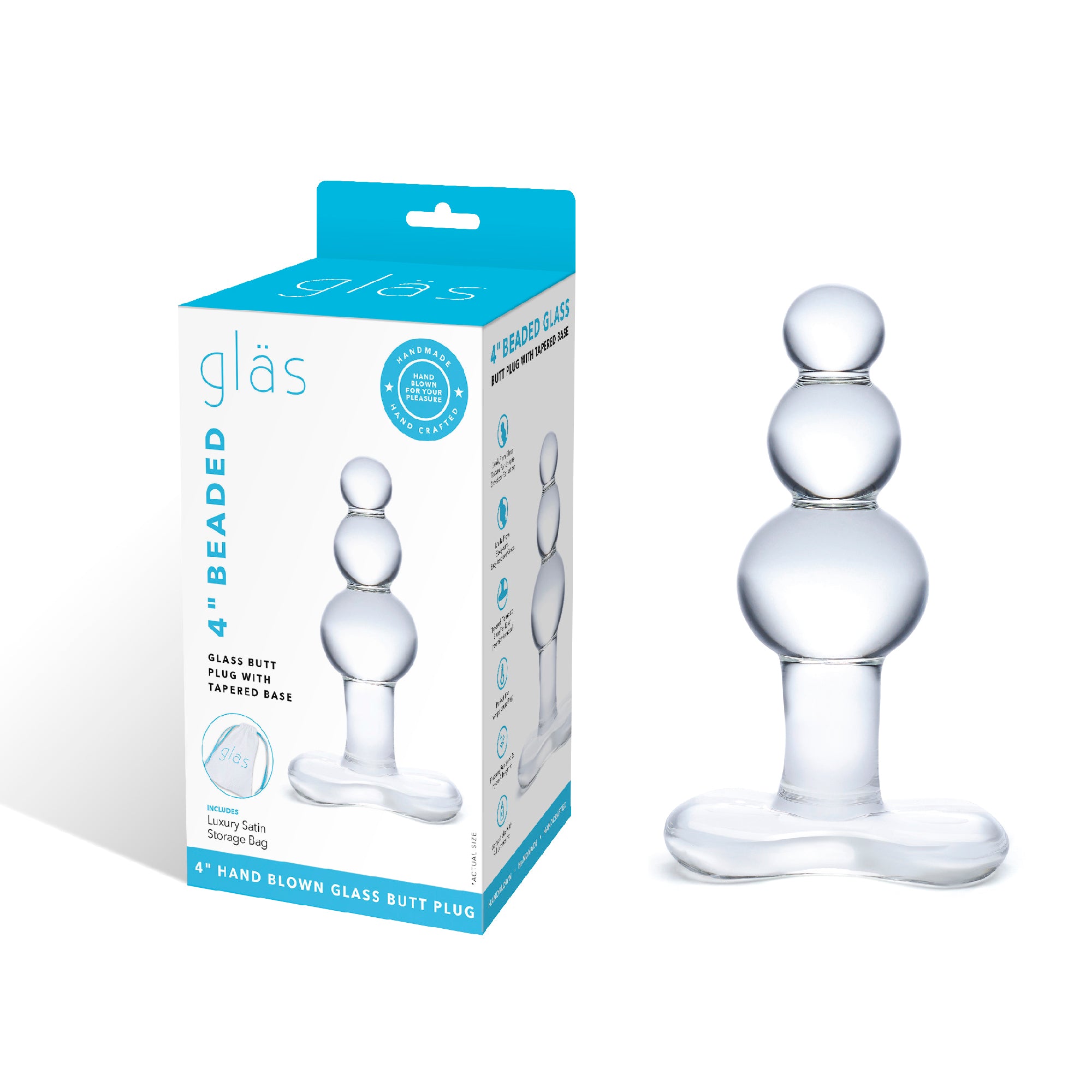 4" Beaded Glass Butt Plug with Tapered Base