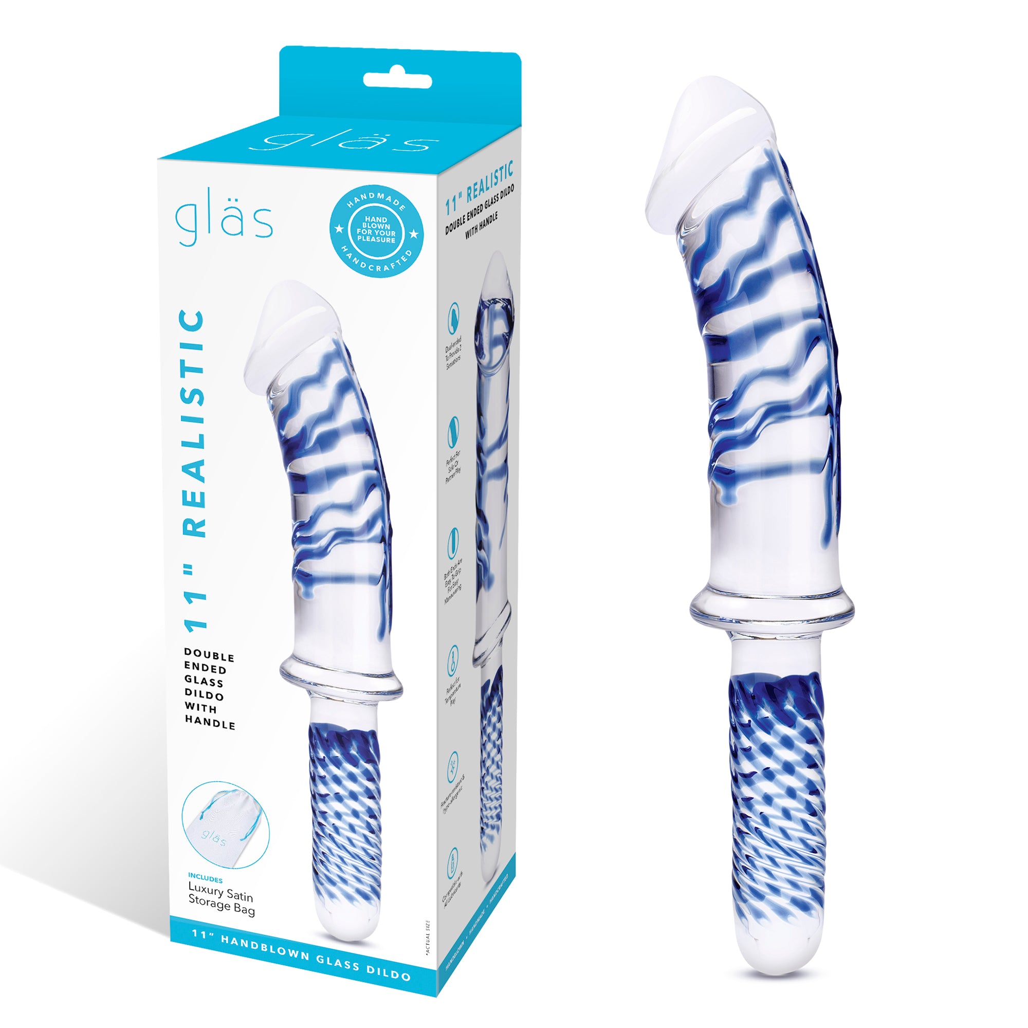 11" Realistic Double Ended Glass Dildo with handle