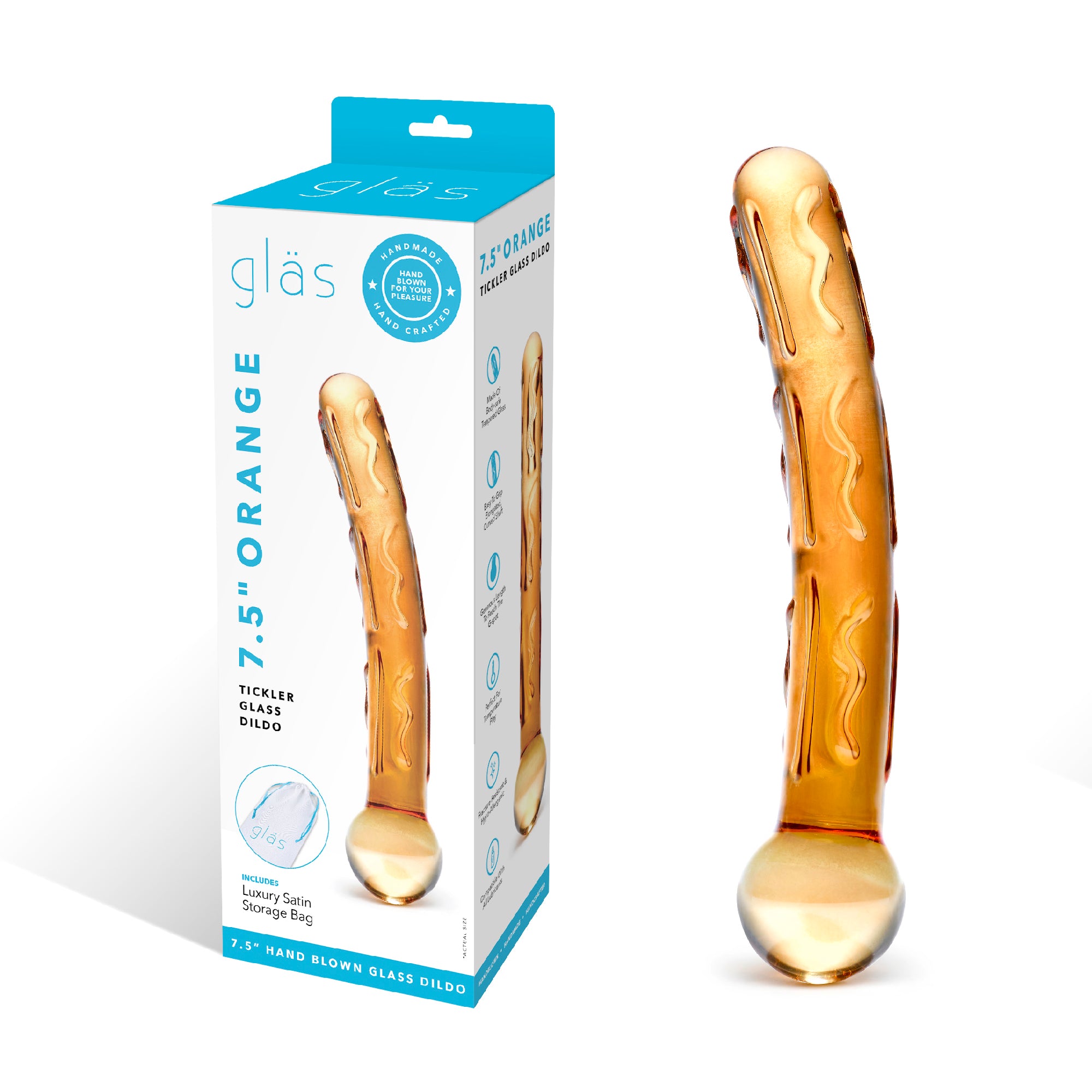 7.5" Orange Tickler Glass Dildo