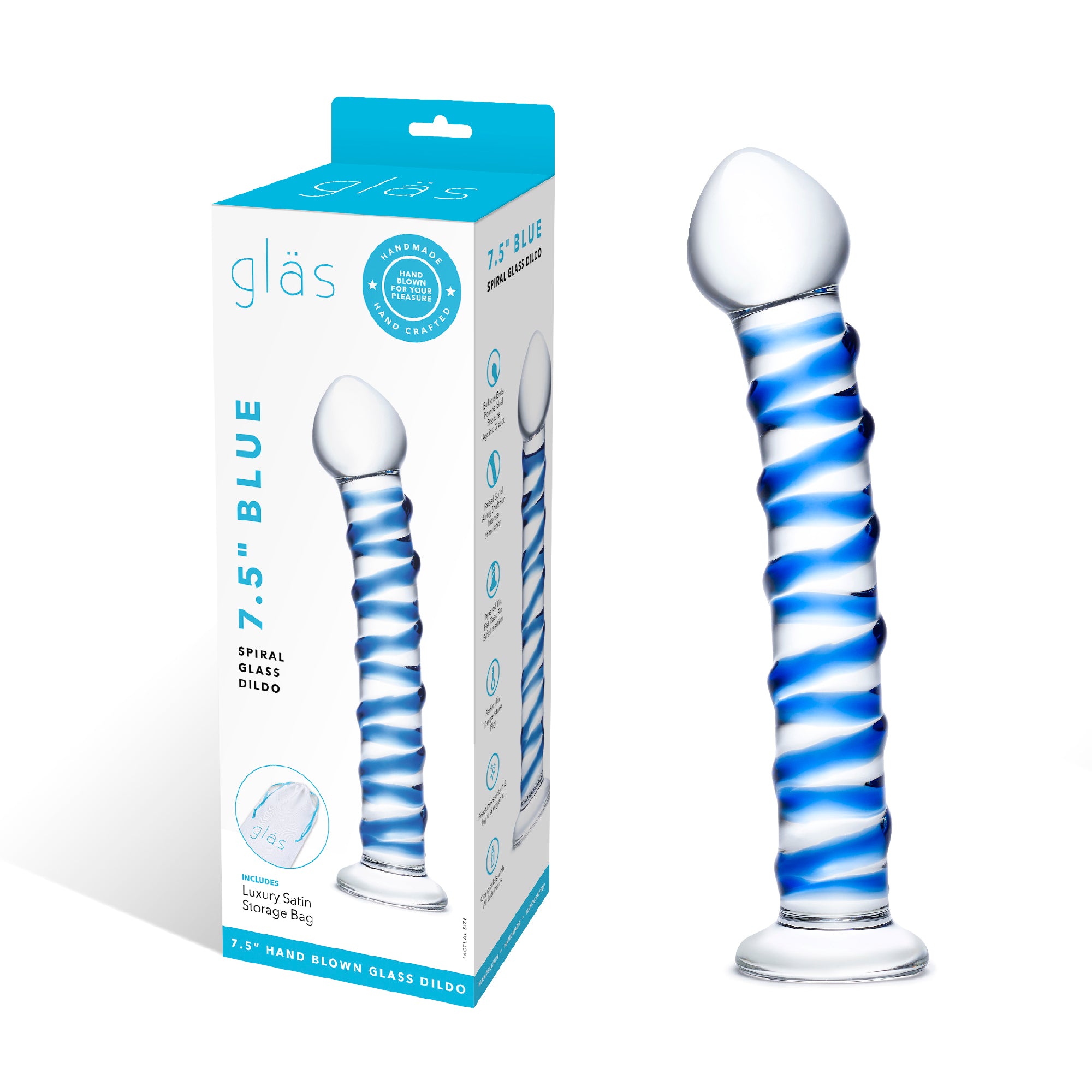 7.5" Blue Spiral Glass Dildo