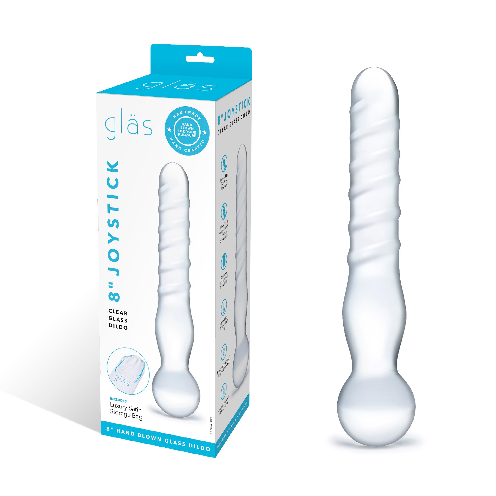 8" Joystick Clear Glass Dildo