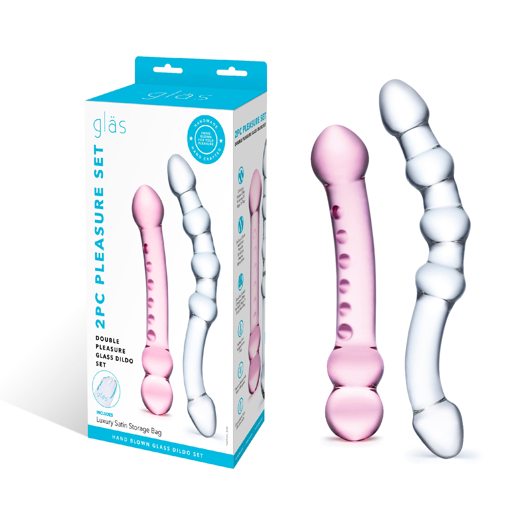 2PC Double Pleasure Glass Dildo Set