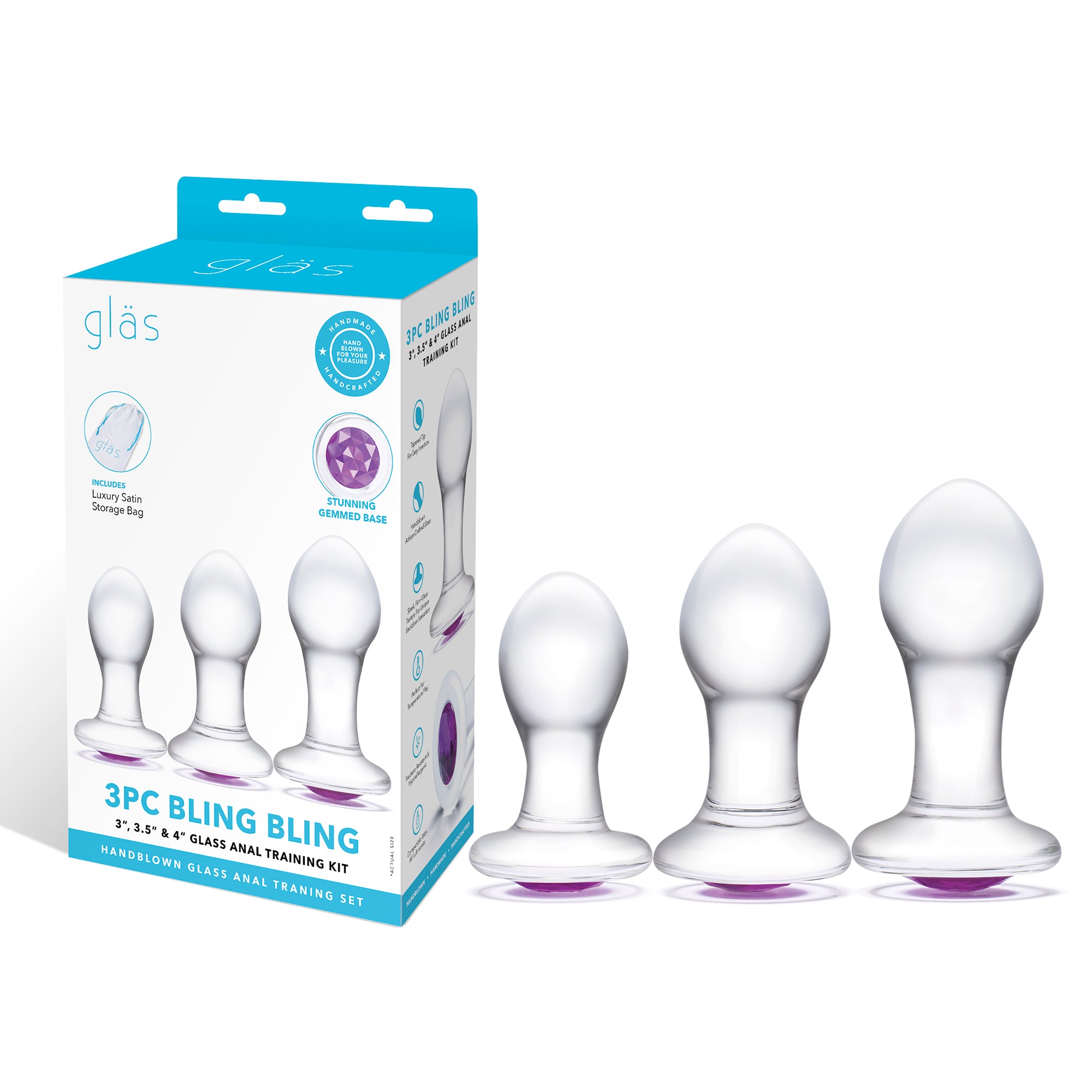 3PC Bling Bling 3", 3.5", 4" Glass Anal Training Kit