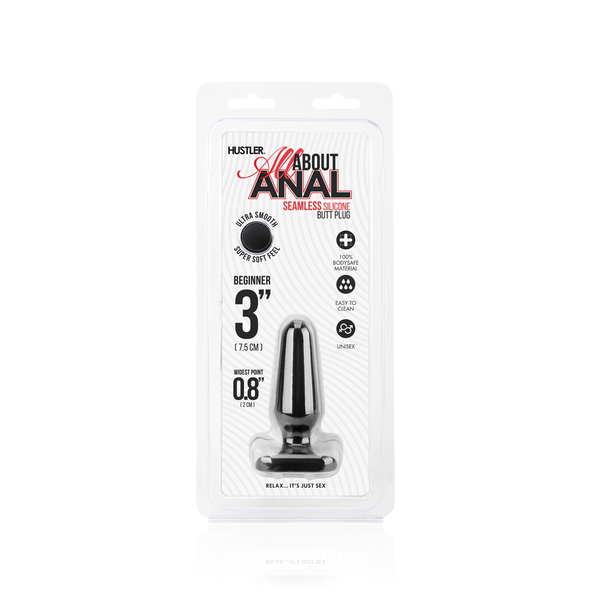 Seamless Silicone Butt Plug 3" - Black