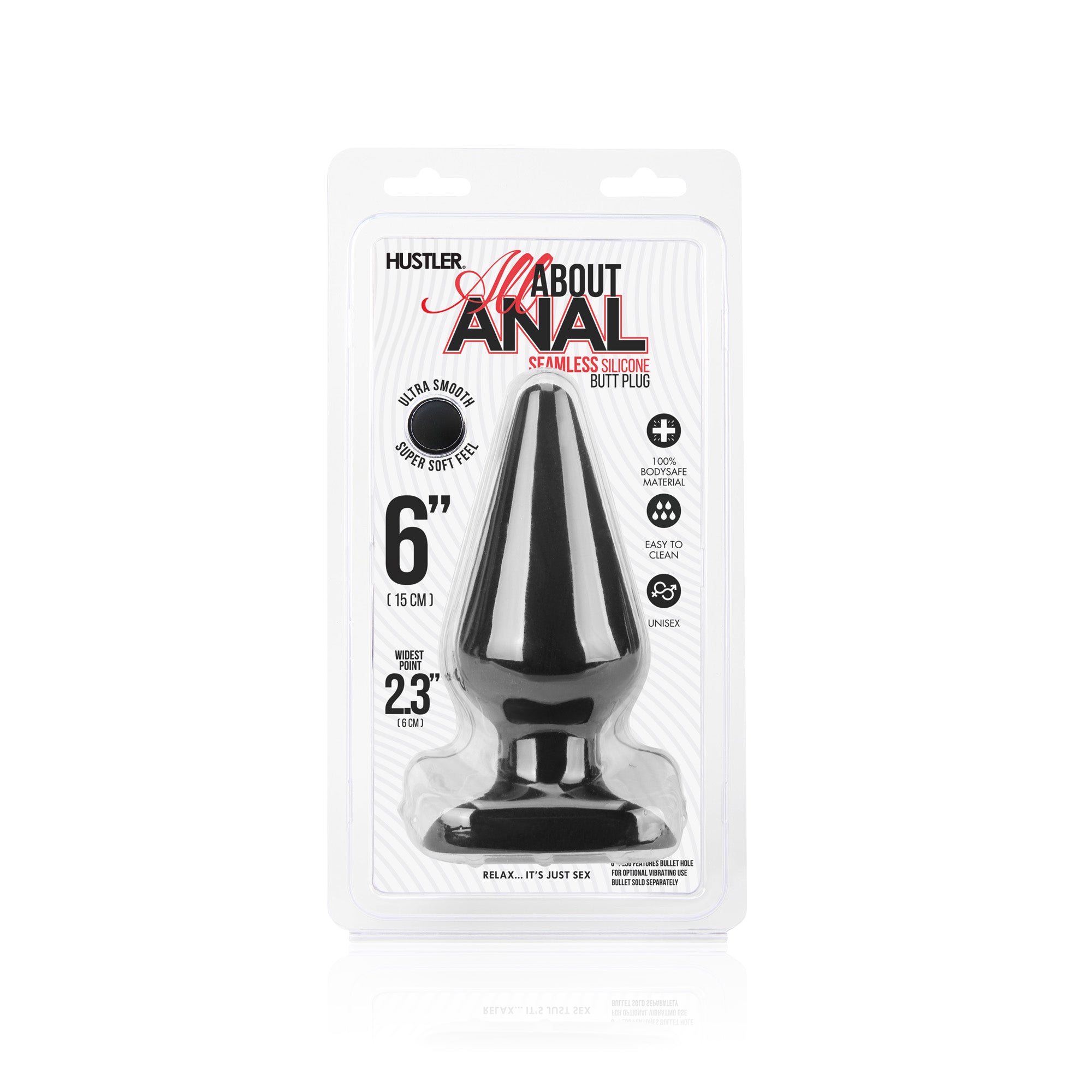Seamless Silicone Butt Plug 6" - Black
