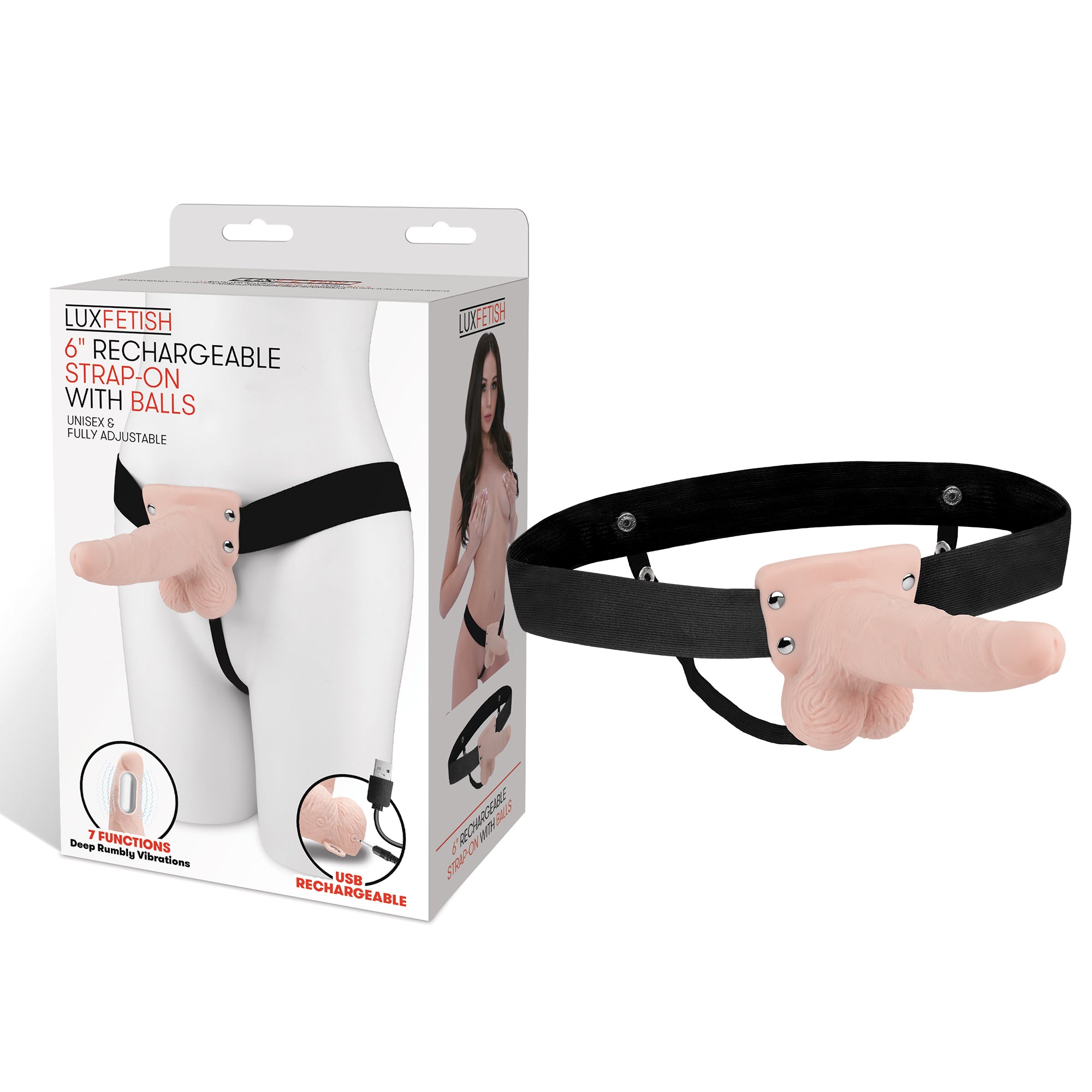 6" Rechargeable Strap-on With Balls - Flesh