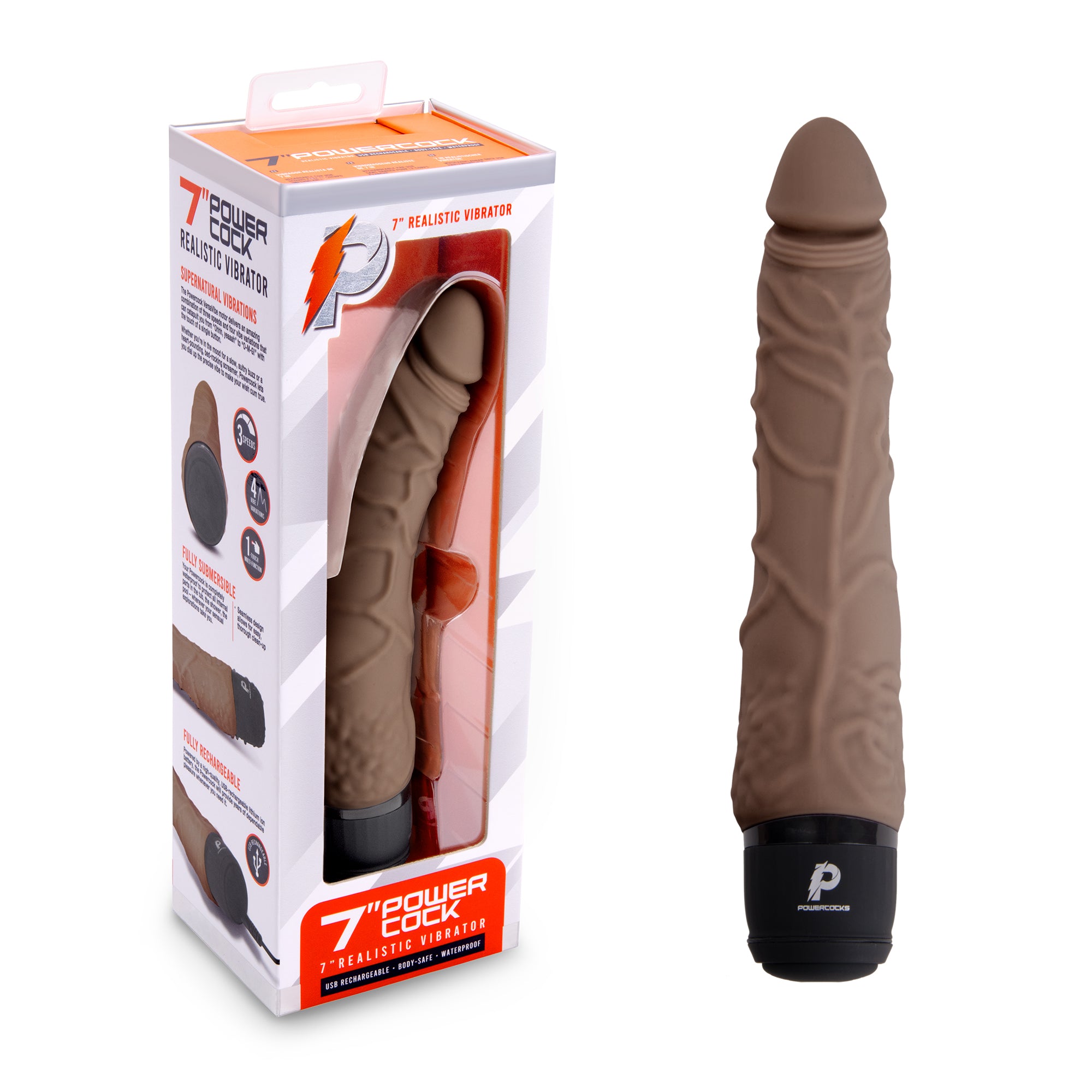 7" Realistic Vibrator Dark Brown