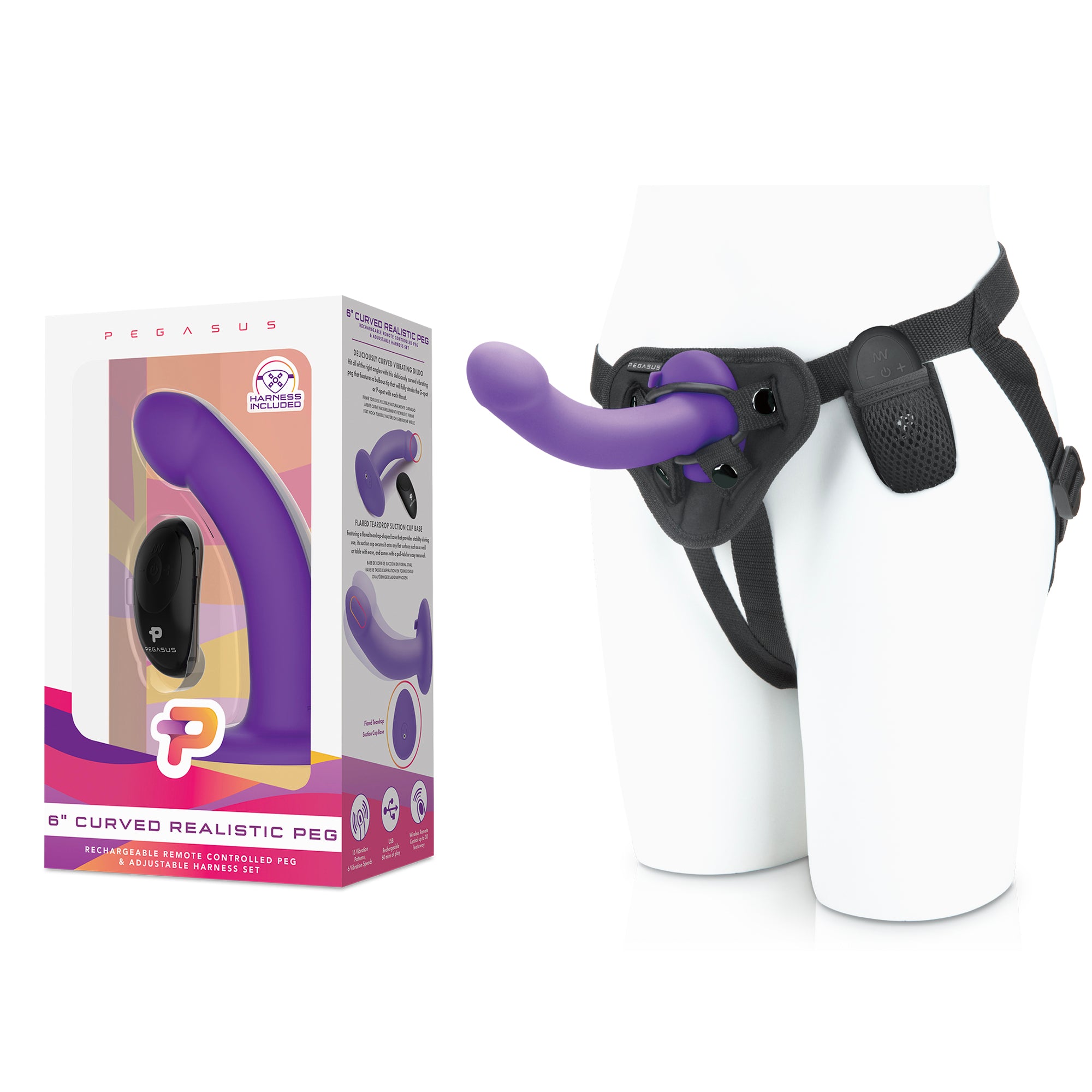 6" Curved Realistic Silicone Peg With Harness Included
