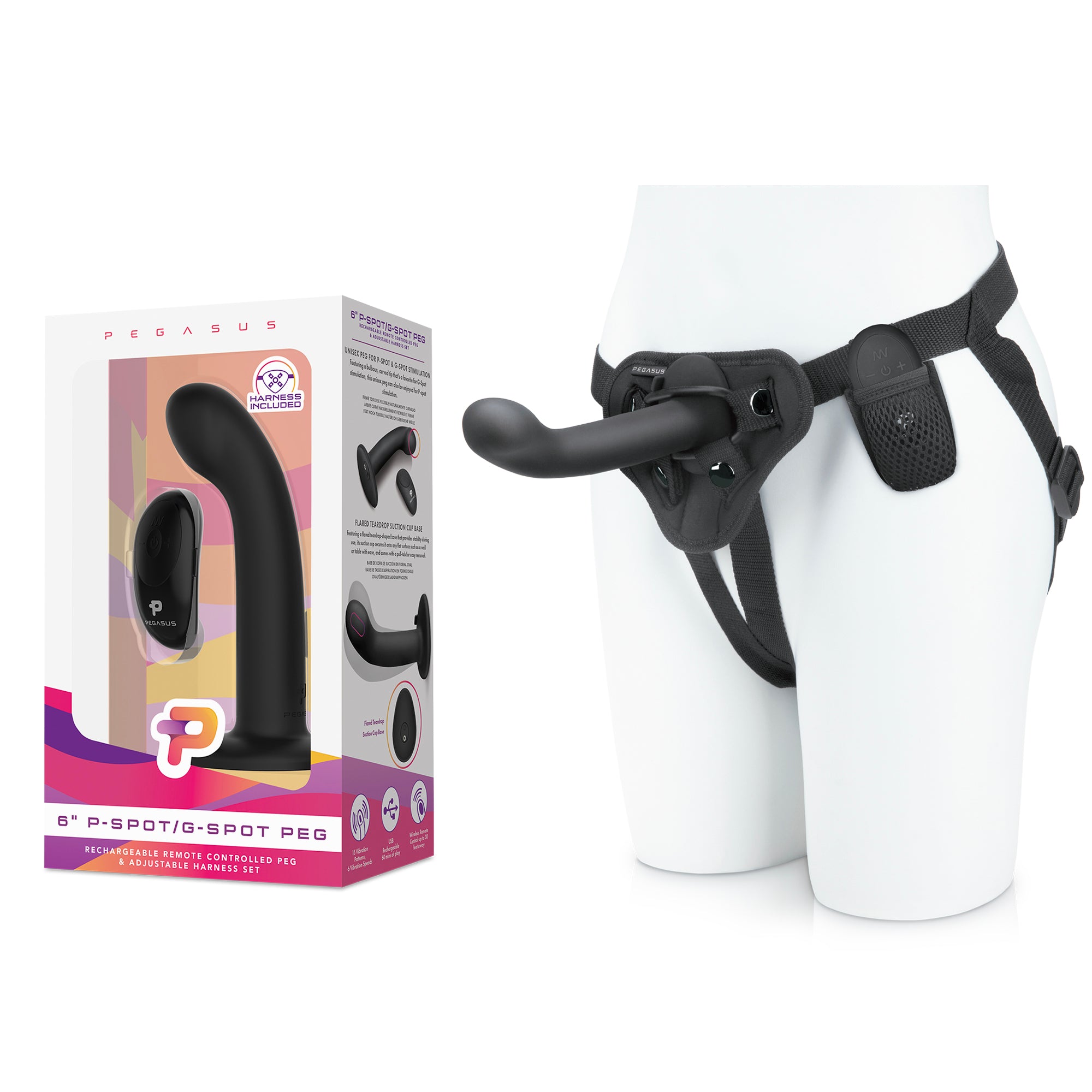 6" P-spot / G-spot Silicone Peg with harness included