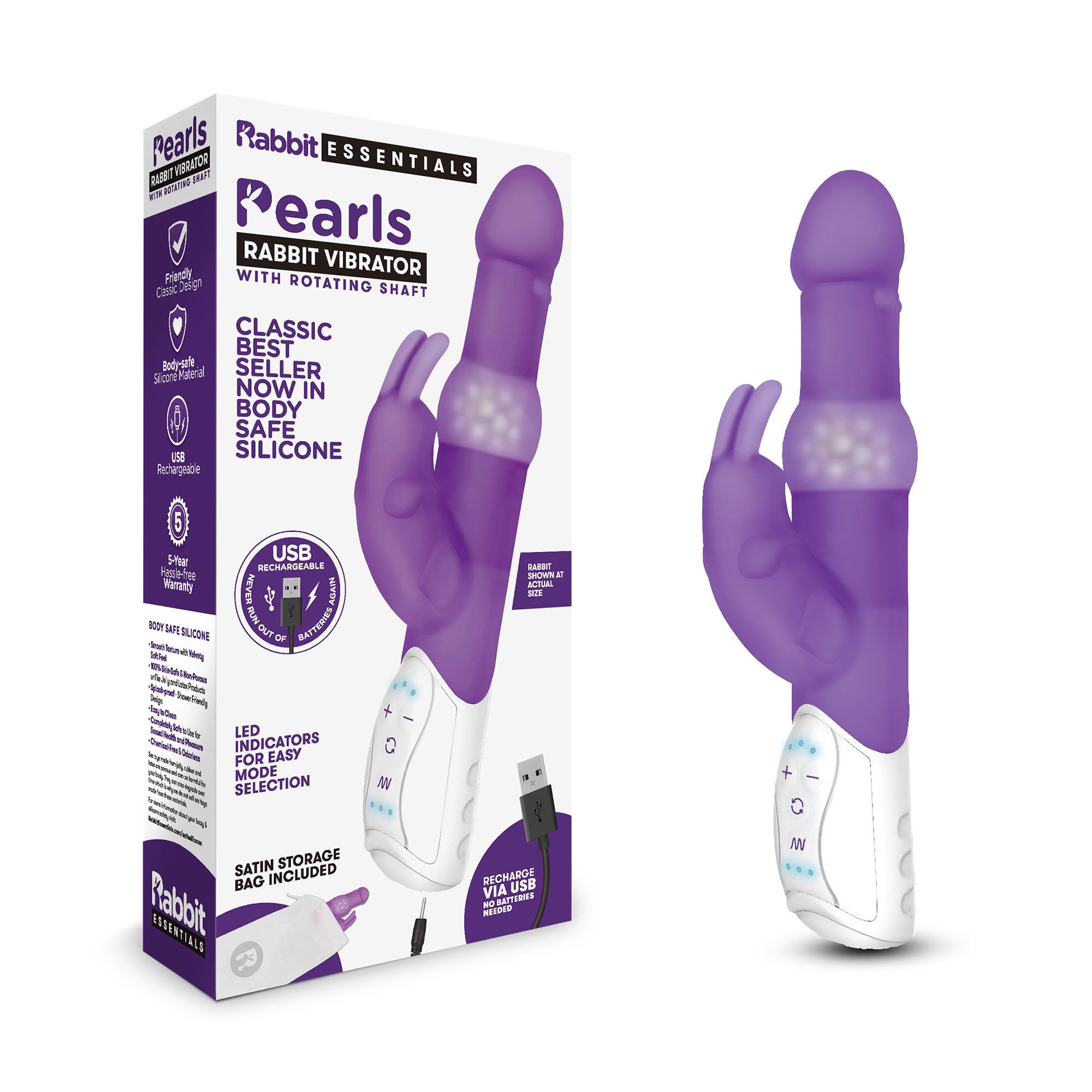Rechargeable Pearls Rabbit Vibrator - Purple