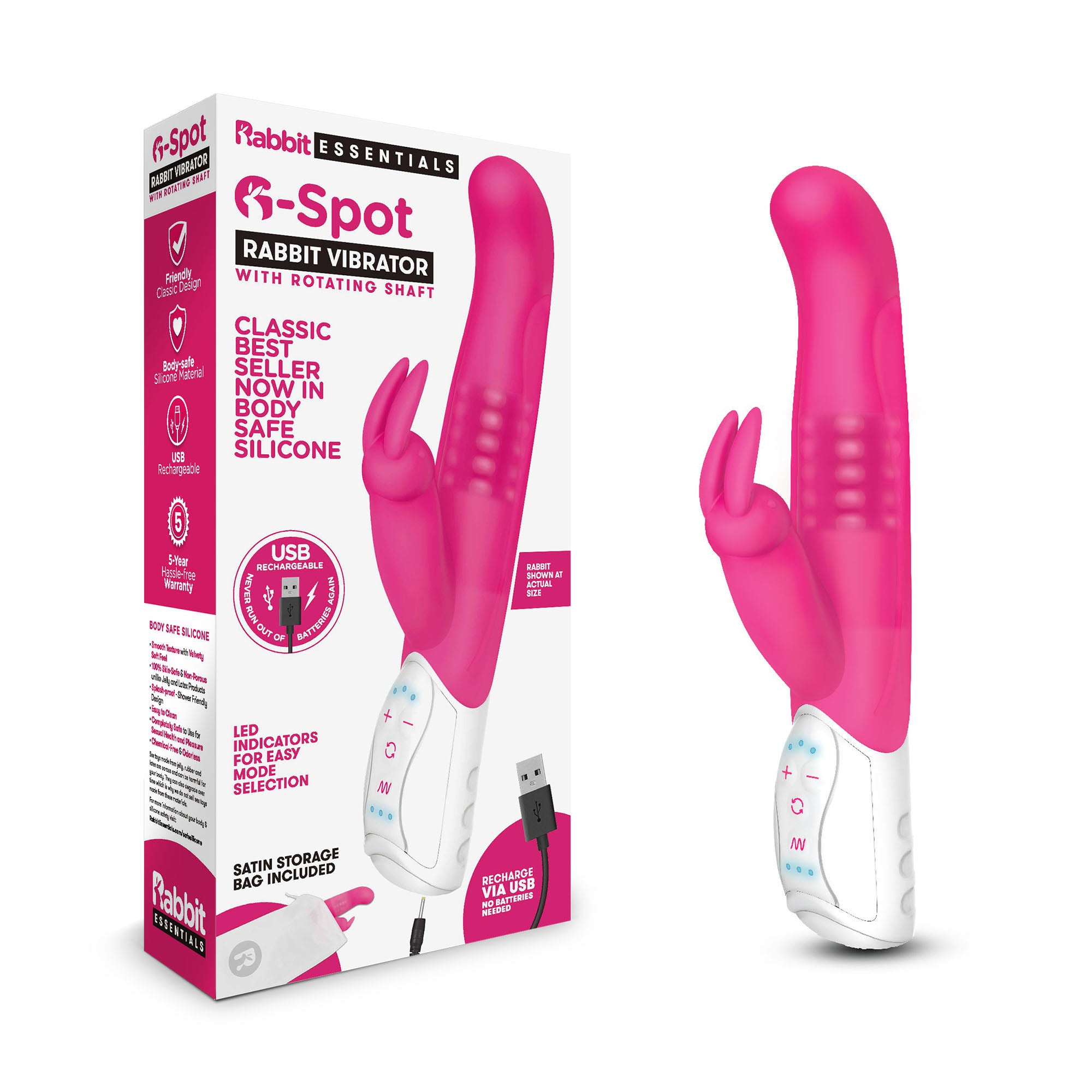 Rechargeable G-Spot Rabbit Vibrator - Hot Pink