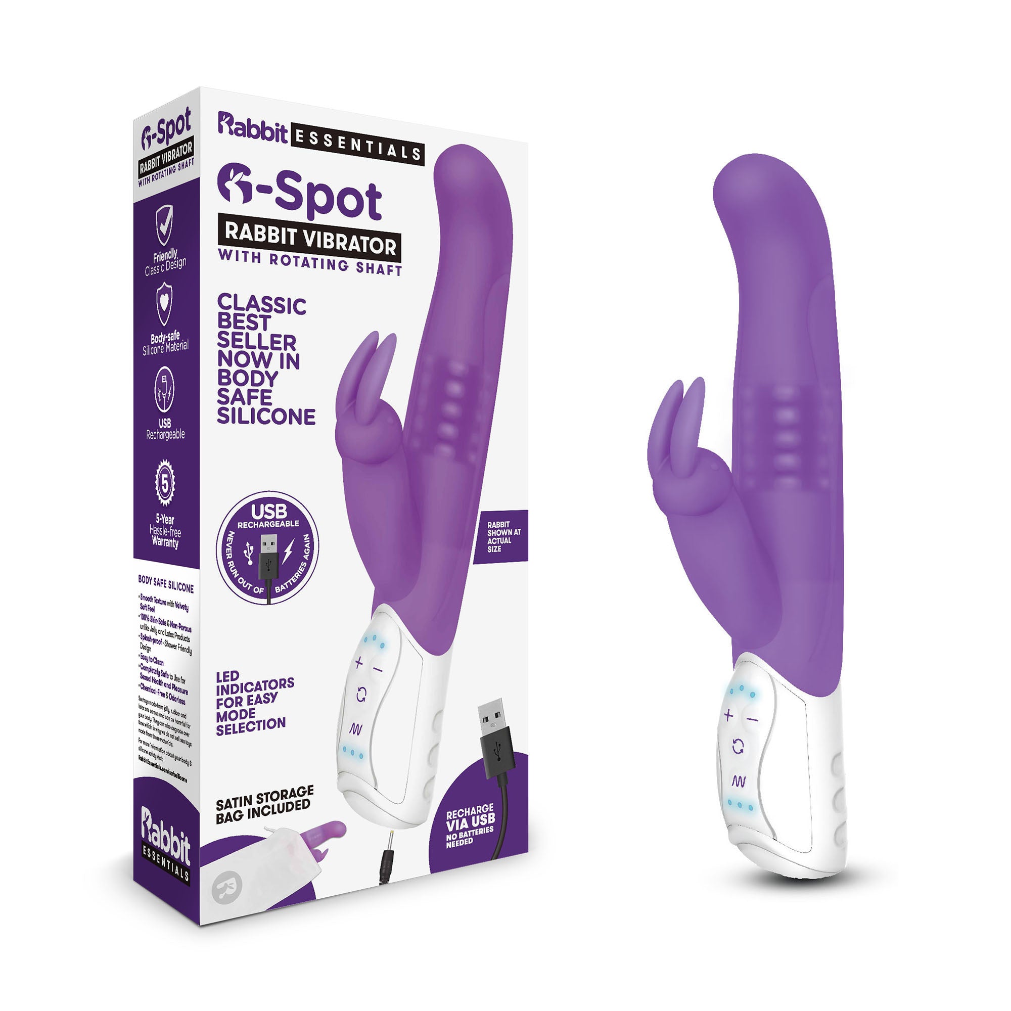 Rechargeable G-Spot Rabbit Vibrator - Purple