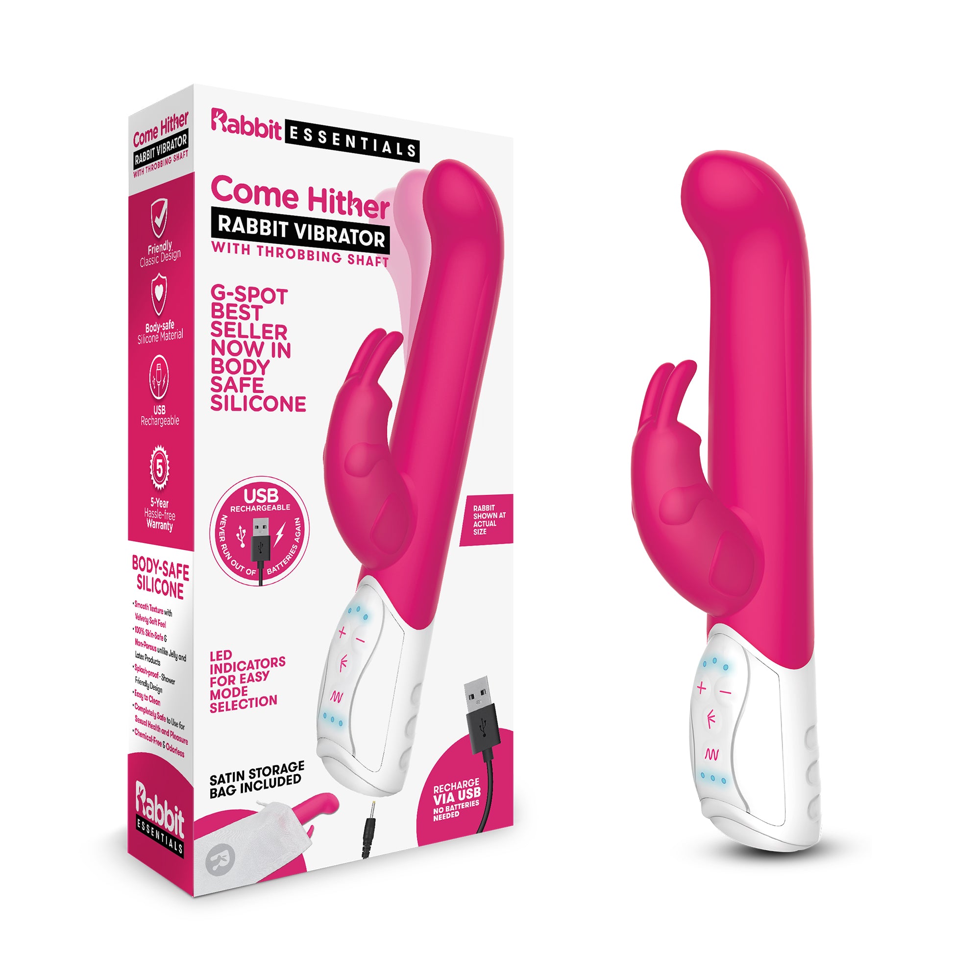 Rechargeable Come Hither G-Spot Rabbit - Hot Pink
