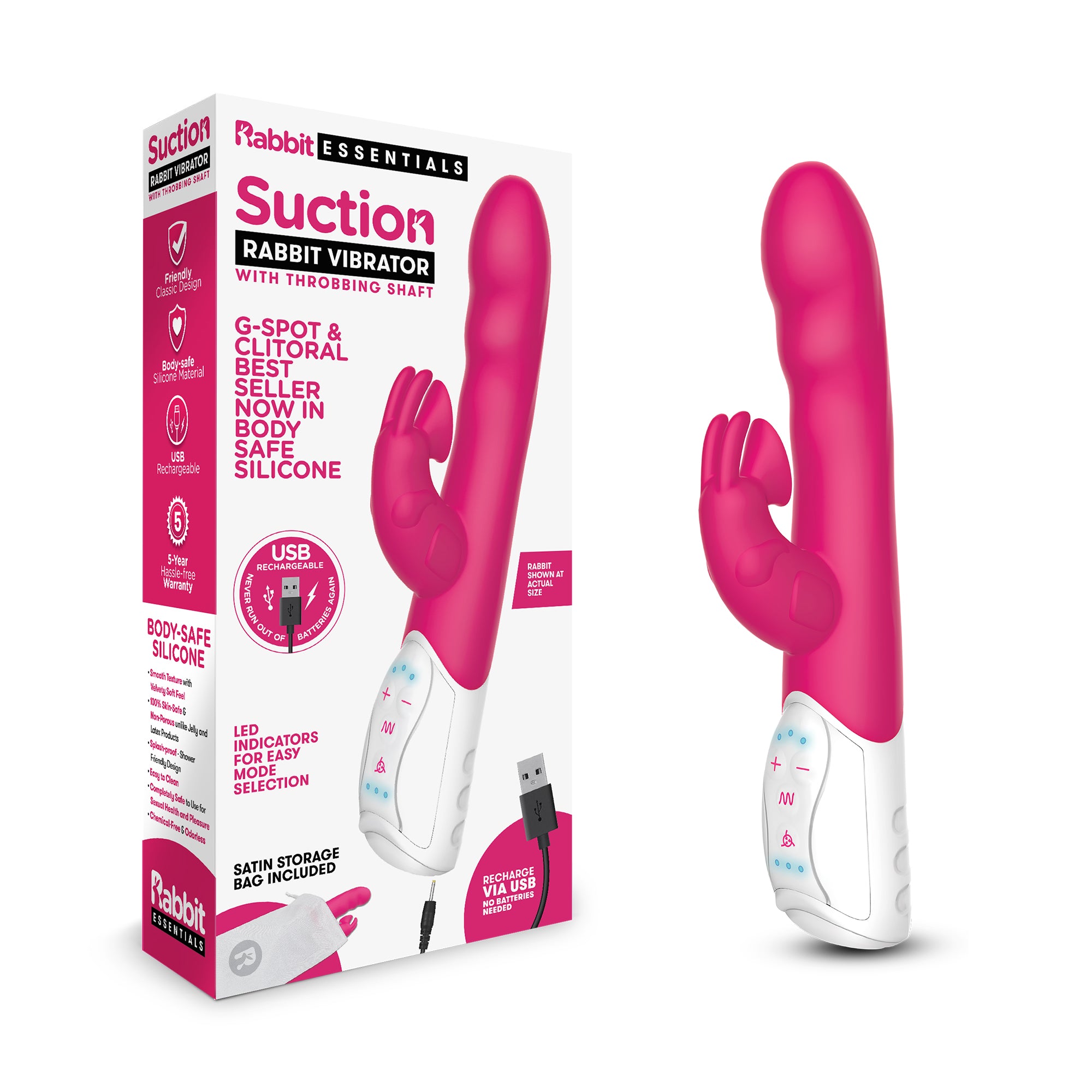 Rechargeable Clitoral Suction Rabbit - Hot Pink