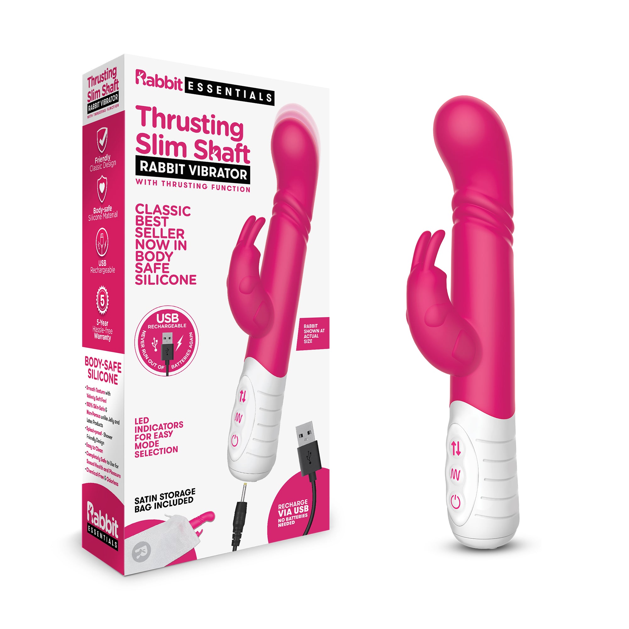 Rechargeable Slim Shaft thrusting G-spot Rabbit - Pink