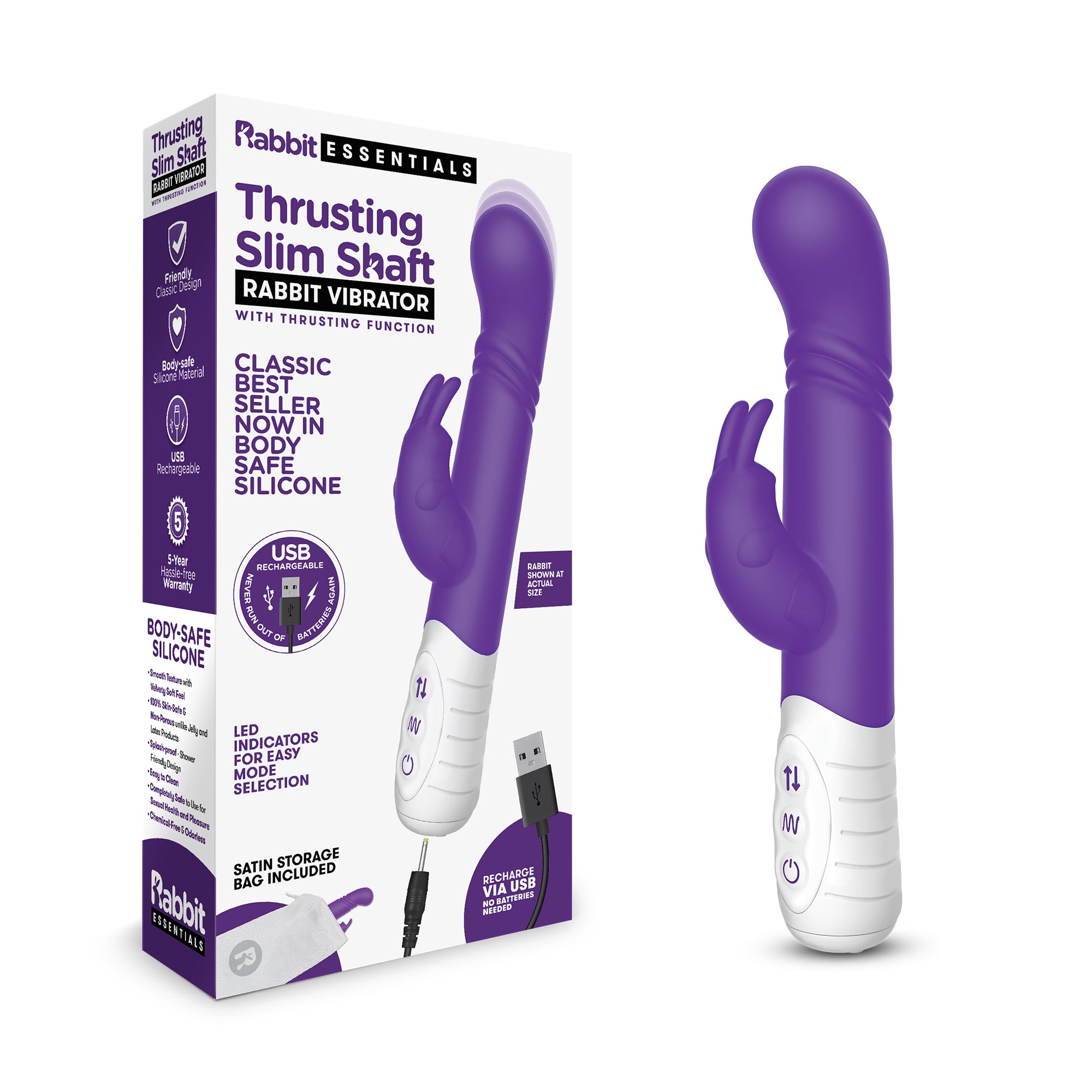 Rechargeable Slim Shaft thrusting G-spot Rabbit - Purple