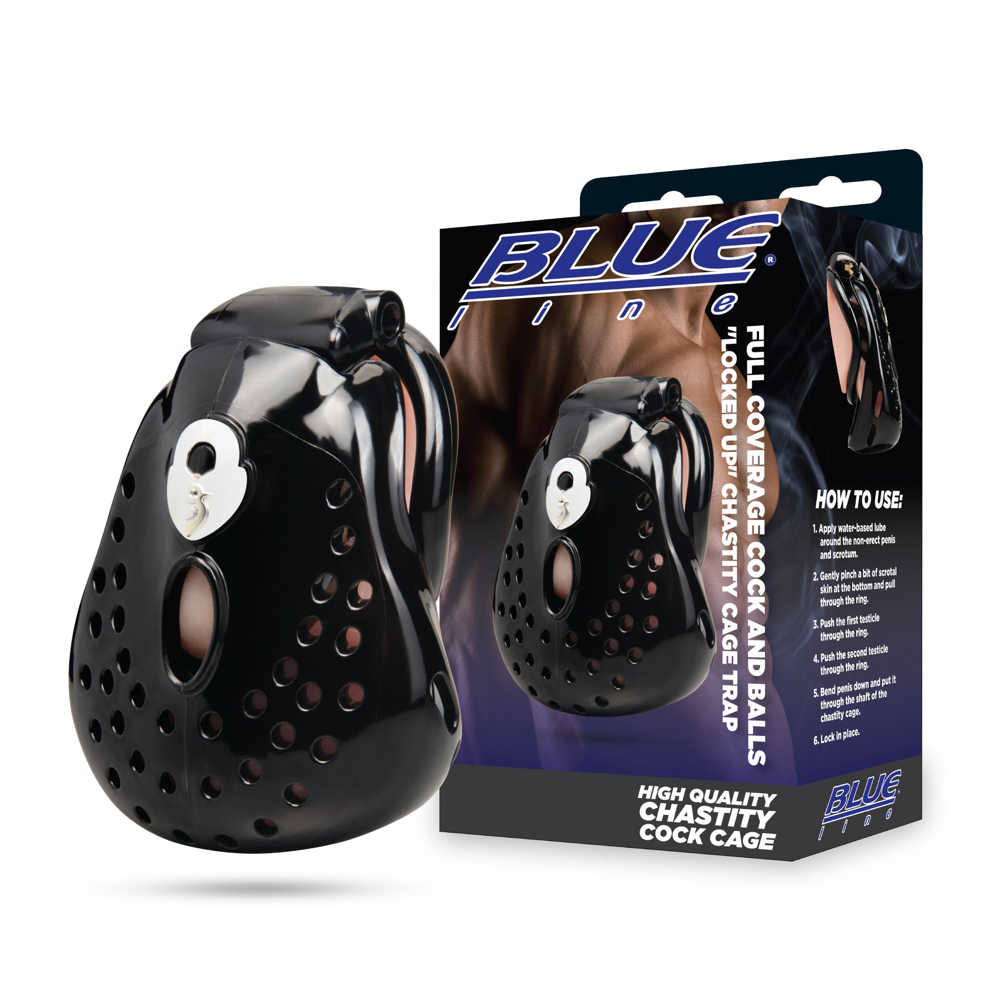 Full Coverage Cock and Balls "Locked Up" Chastity Cage Trap - Black