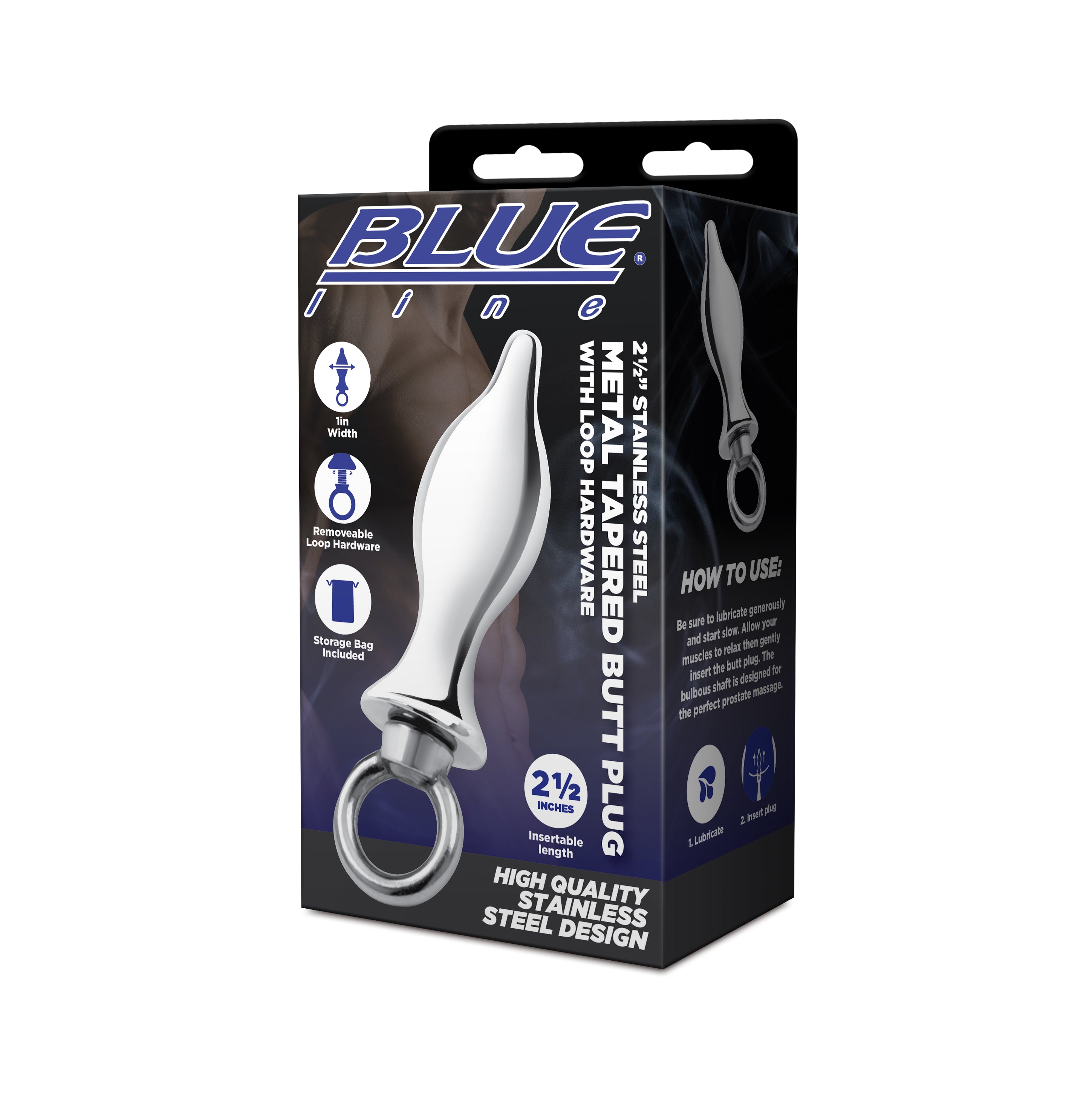 2.5" Stainless Steel Metal Tapered Butt Plug With Loop Hardware