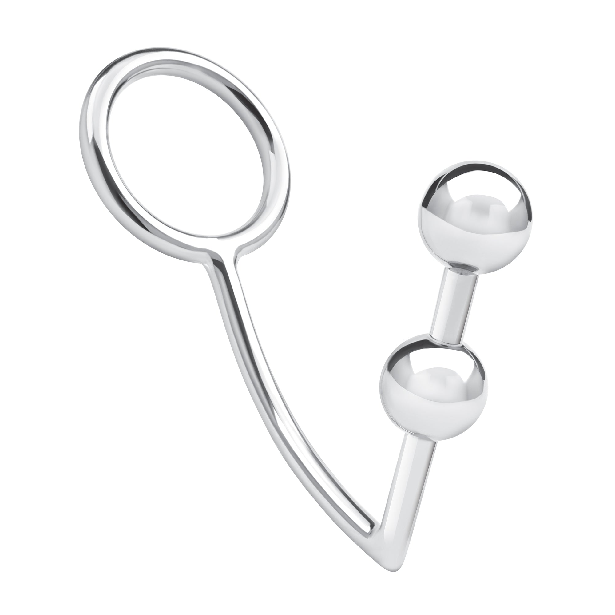 2 Bead Stainless Steel Anal Hook & Cock Ring (45mm)