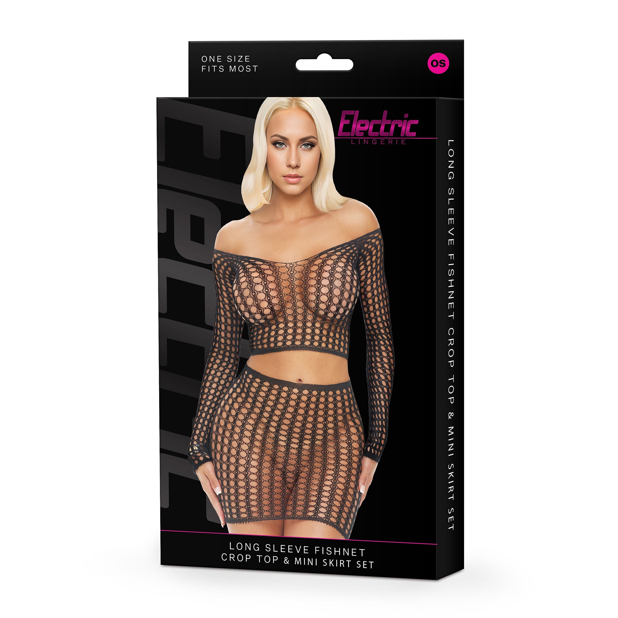 Long Sleeve Fishnet Crop Top & Mini Skirt Set