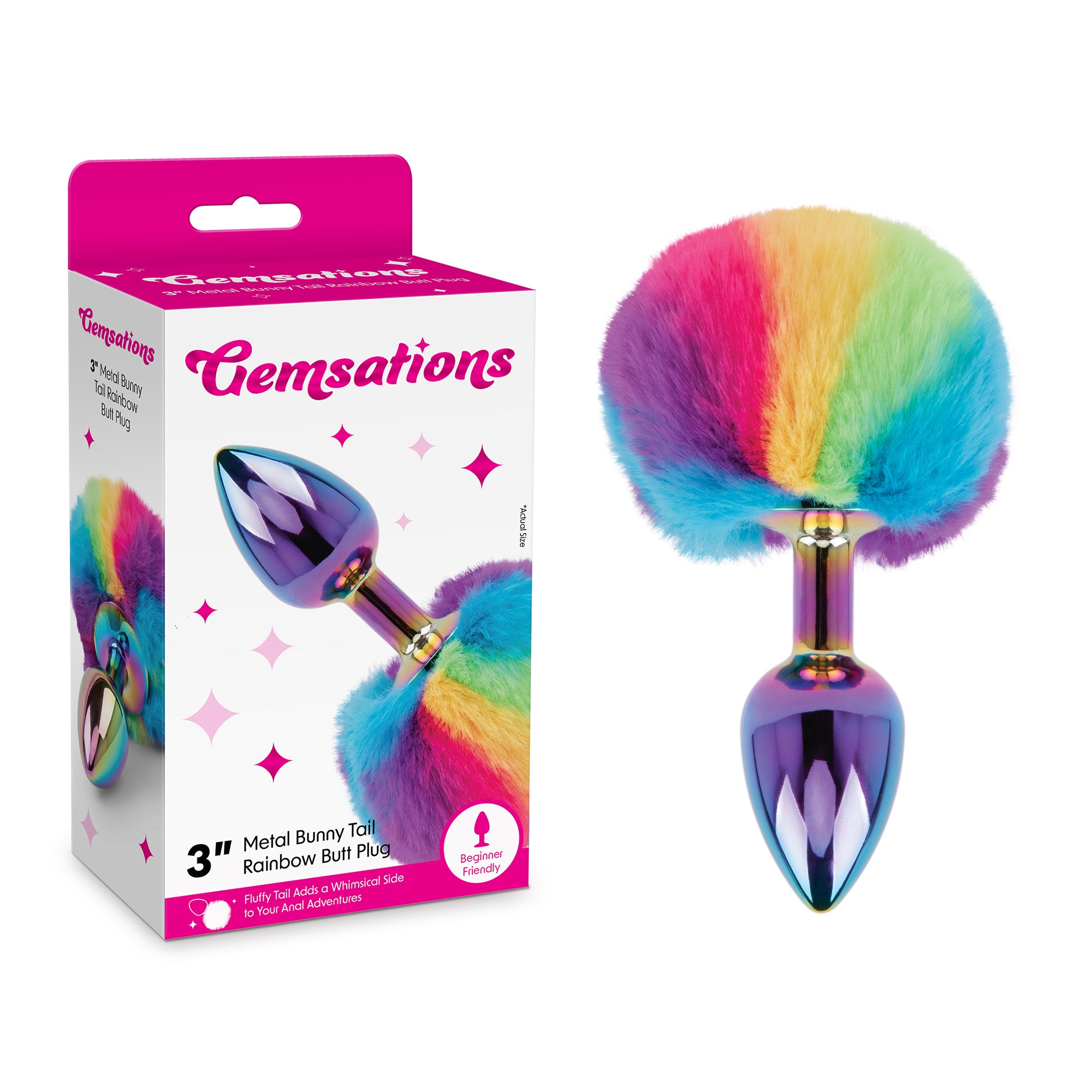 2.95" Metal Bunny Tail Rainbow Butt Plug