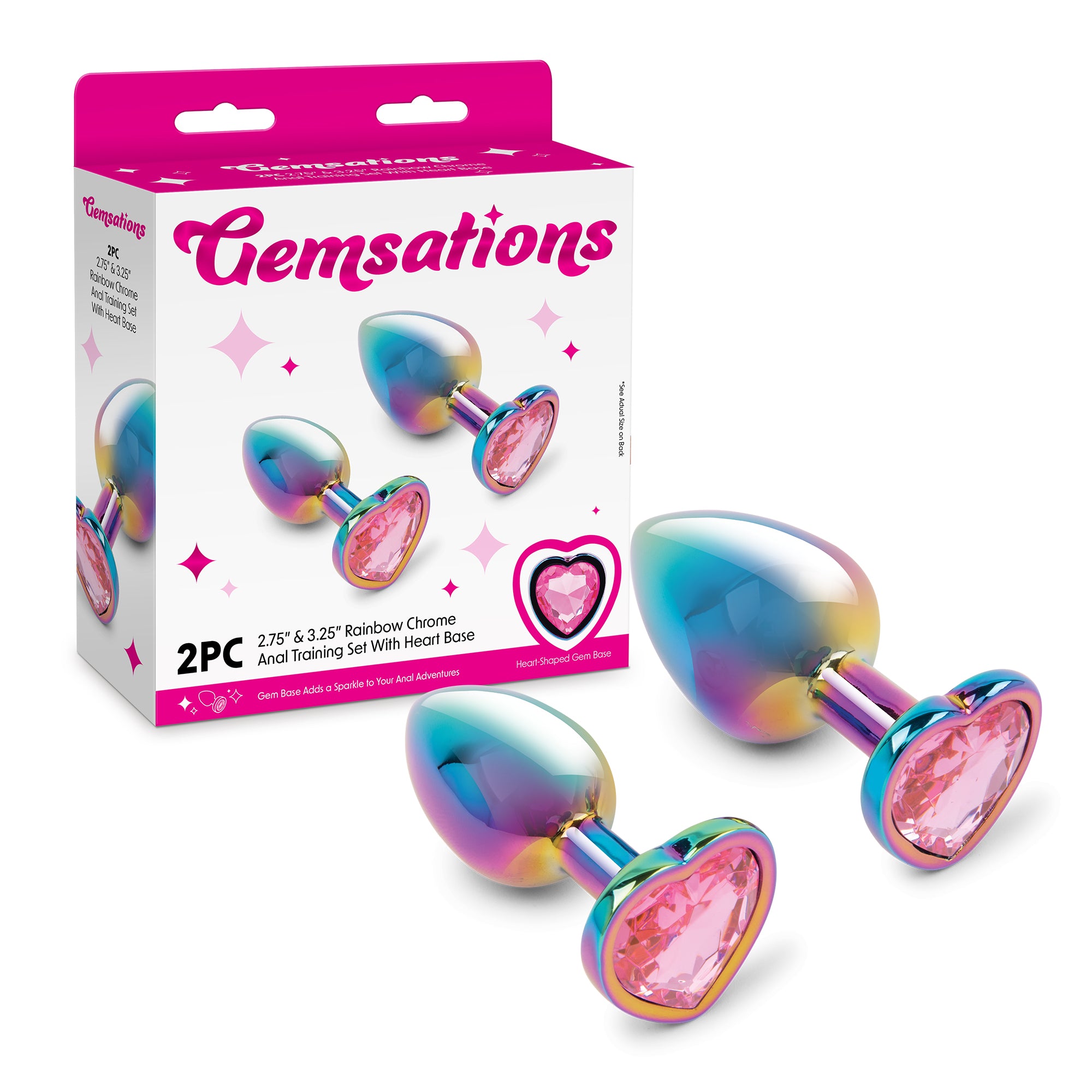 2pc 2.75" & 3.25" Rainbow Chrome Anal Training Set With Heart Base