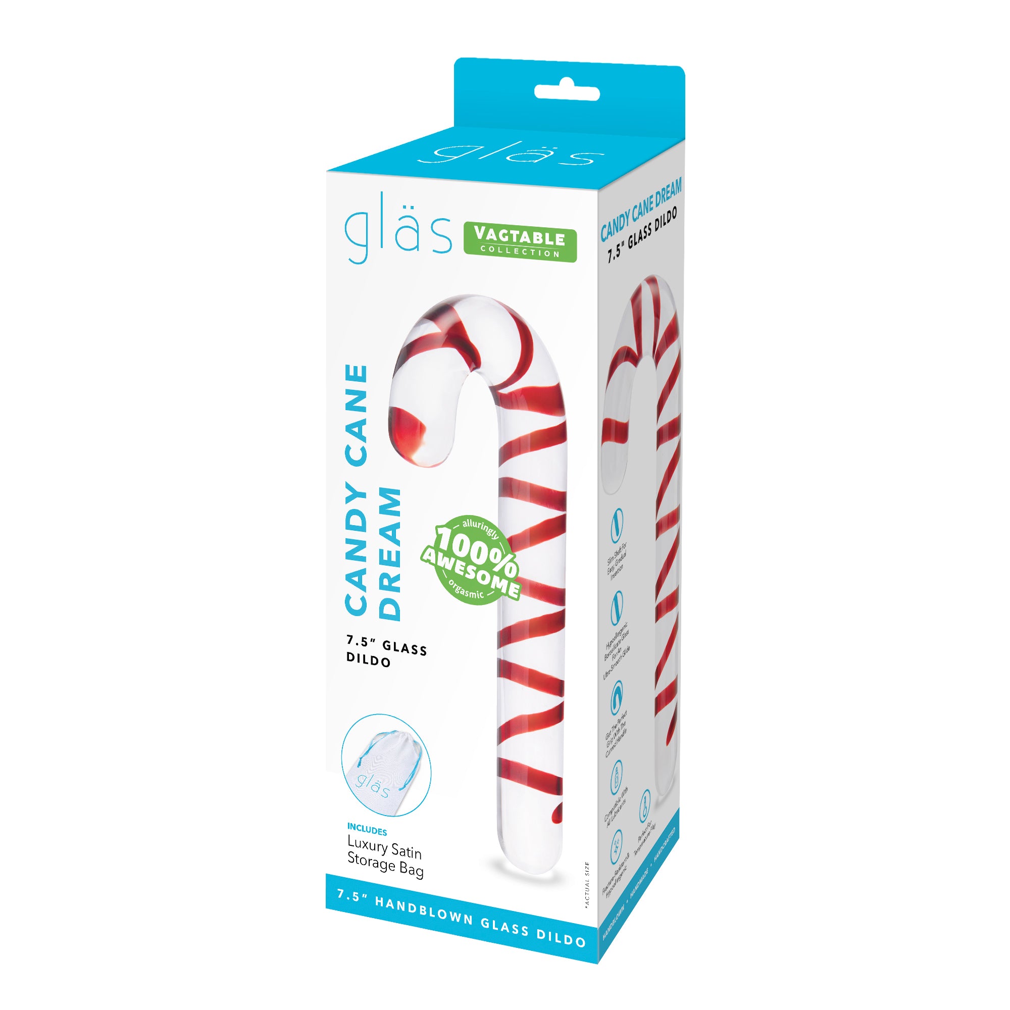 Candy Cane Dream 7.5" Glass Dildo