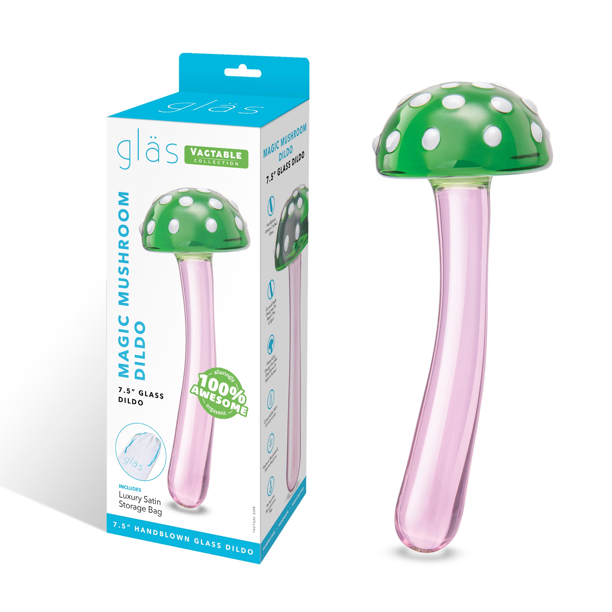 Magic Mushroom Dildo 7.5" Glass Dildo