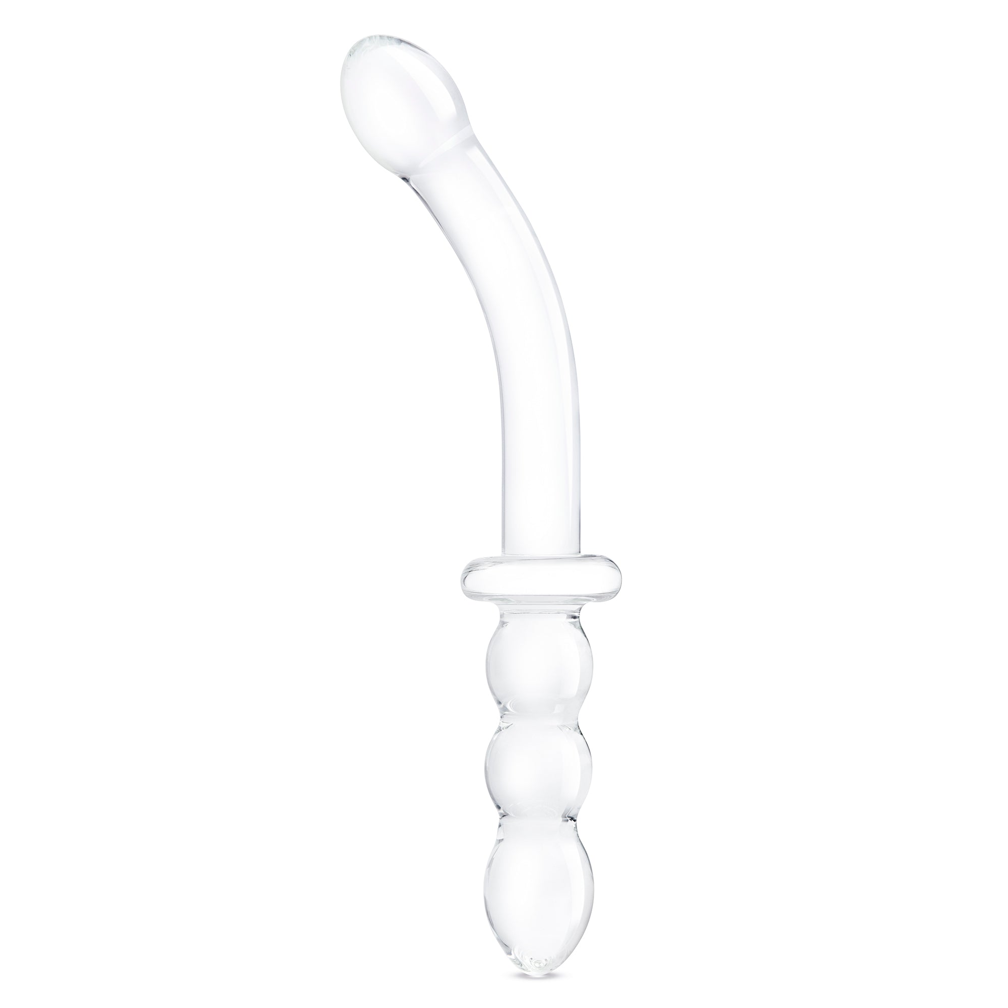 12" Girthy Ribbed G-Spot Glass Dildo With Handle Grip Double Ended