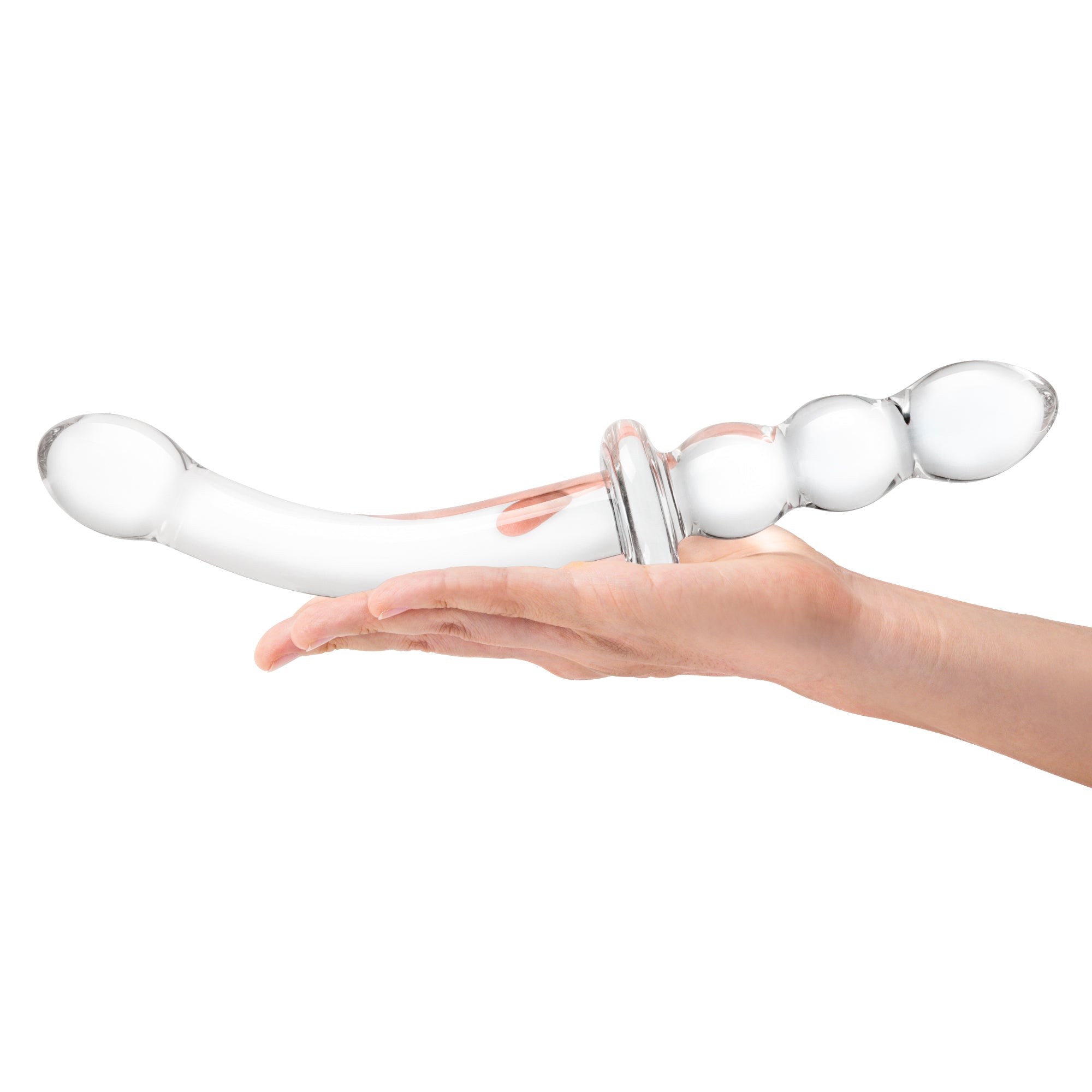 12" Girthy Ribbed G-Spot Glass Dildo With Handle Grip Double Ended