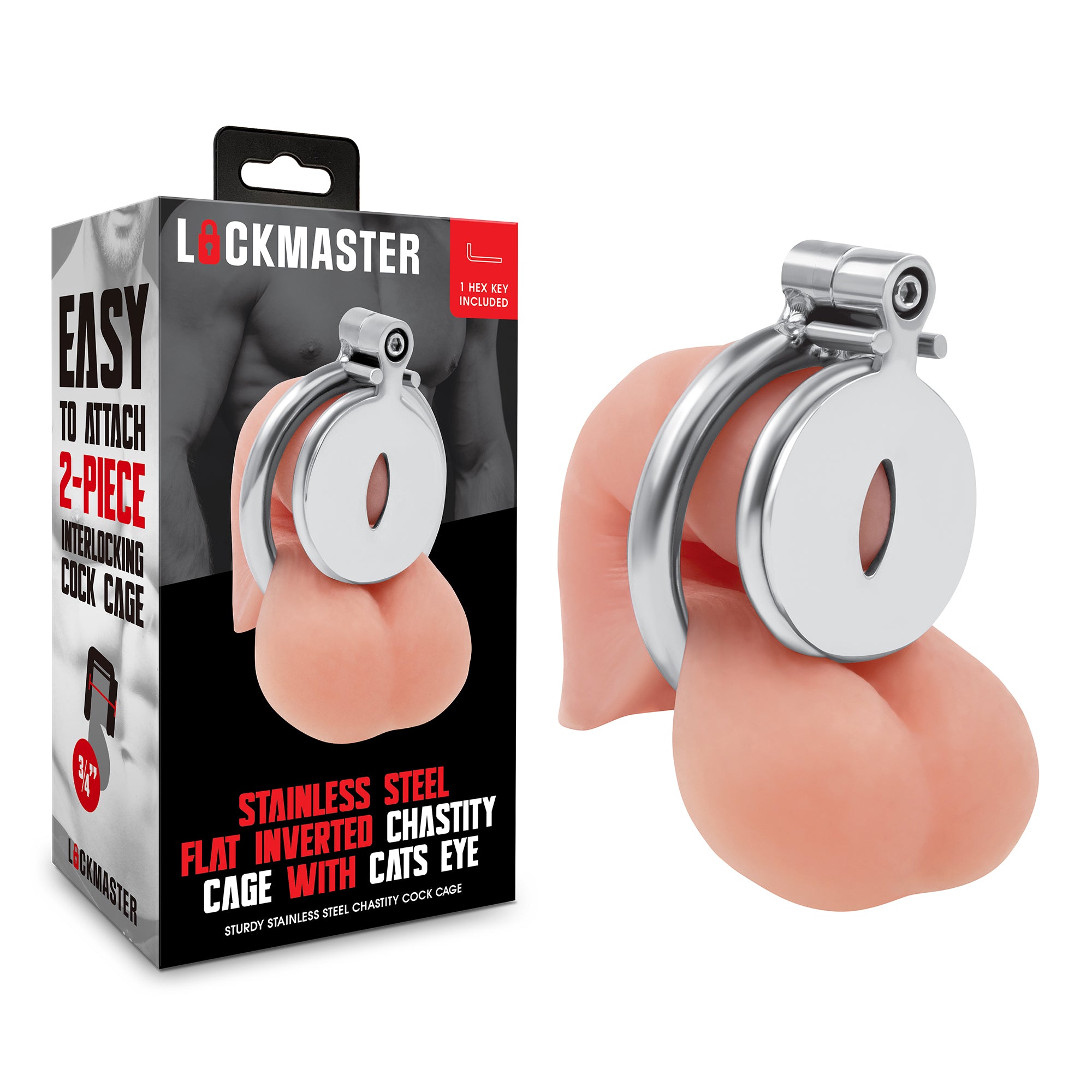 Stainless Steel Flat Inverted Chastity Cage With Cats Eye