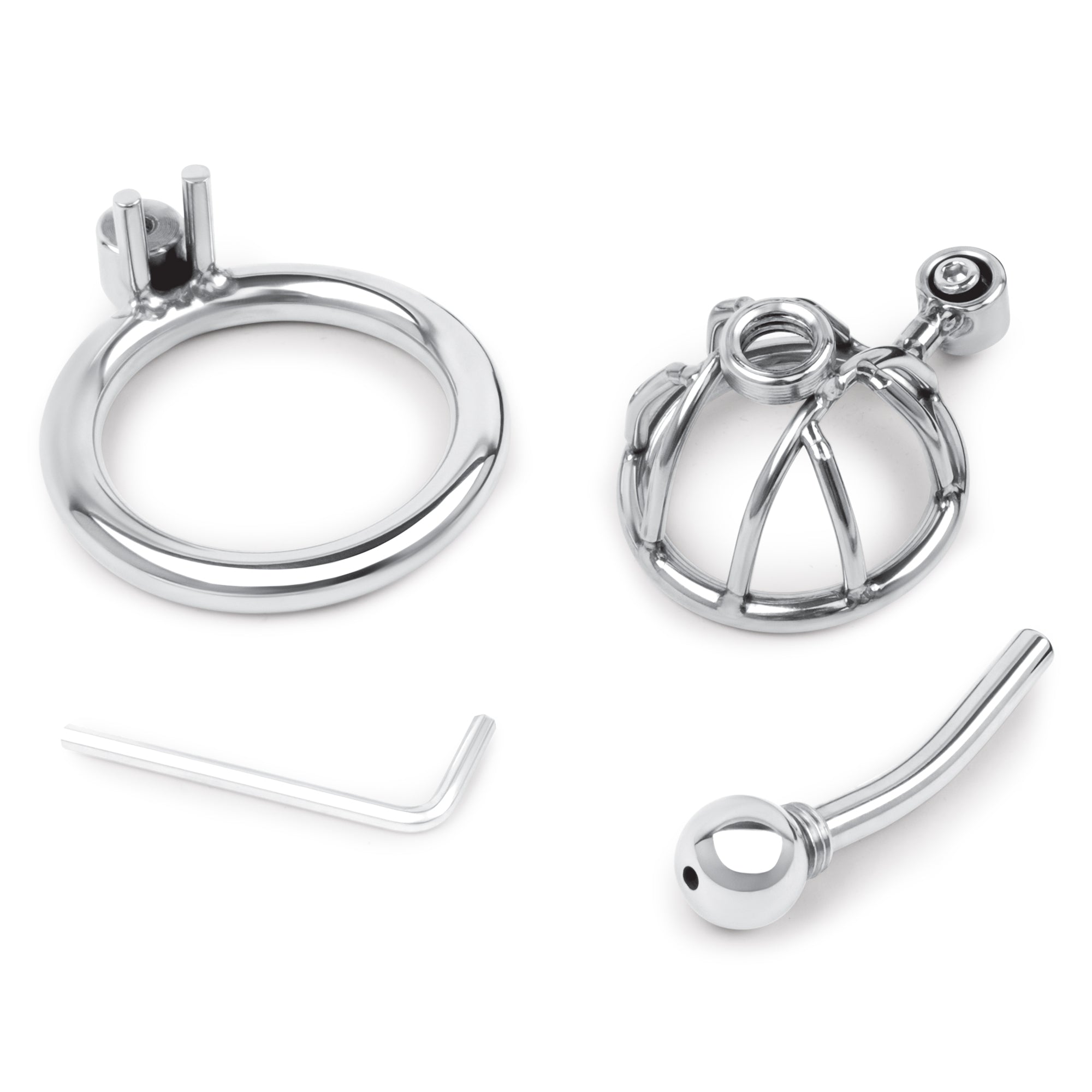 Stainless Steel Inverted Micro Chastity Cage With Urethral Straw