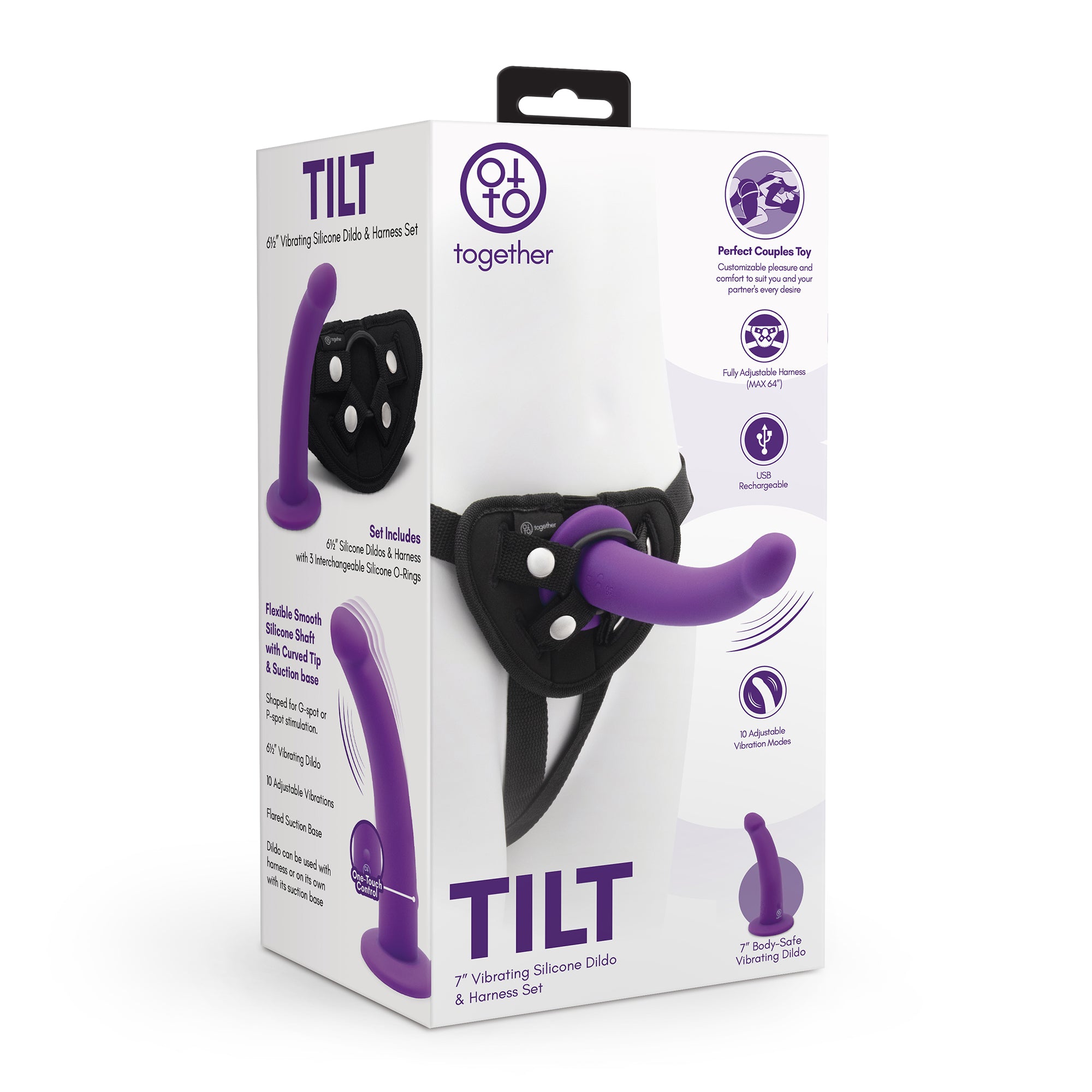 TILT 6.5" Vibrating Silicone Dildo & Harness Set