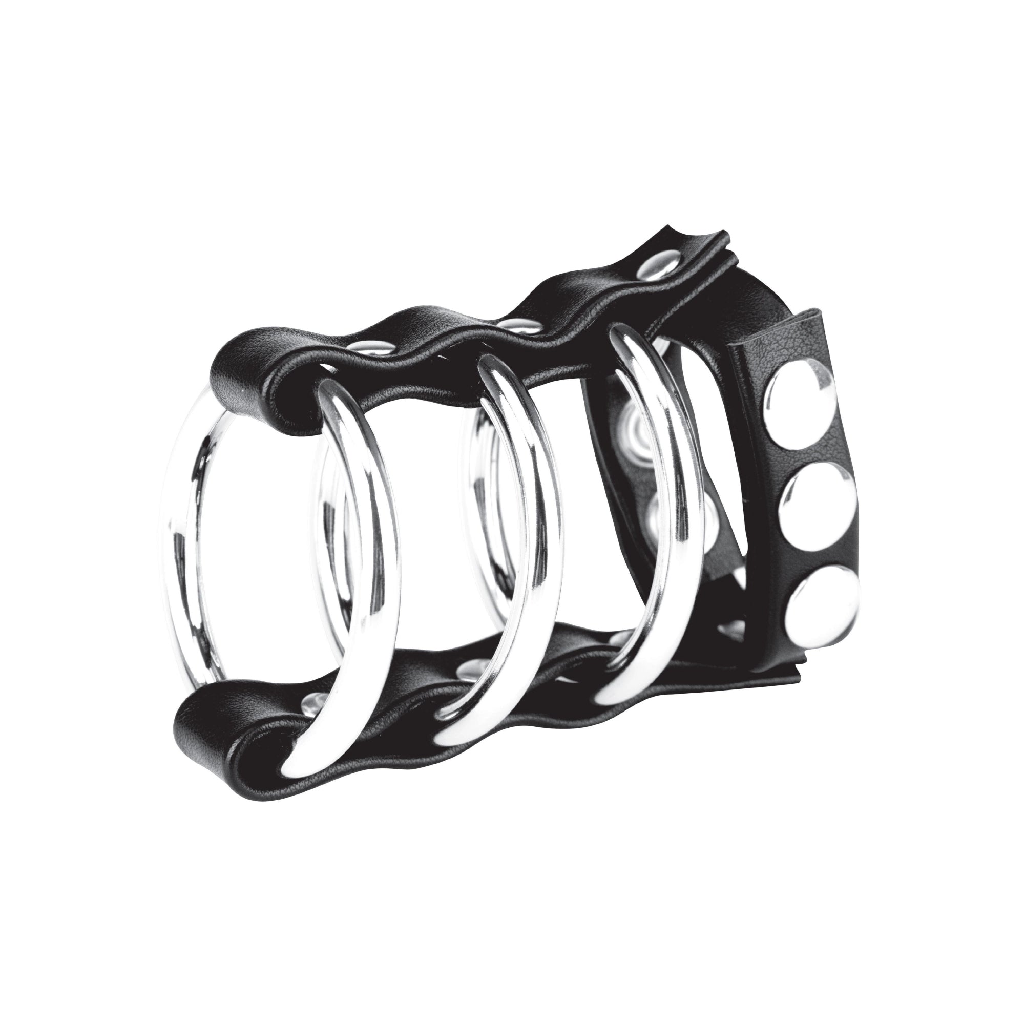 Triple Metal Cock Ring With Adjustable Snap Ball Strap