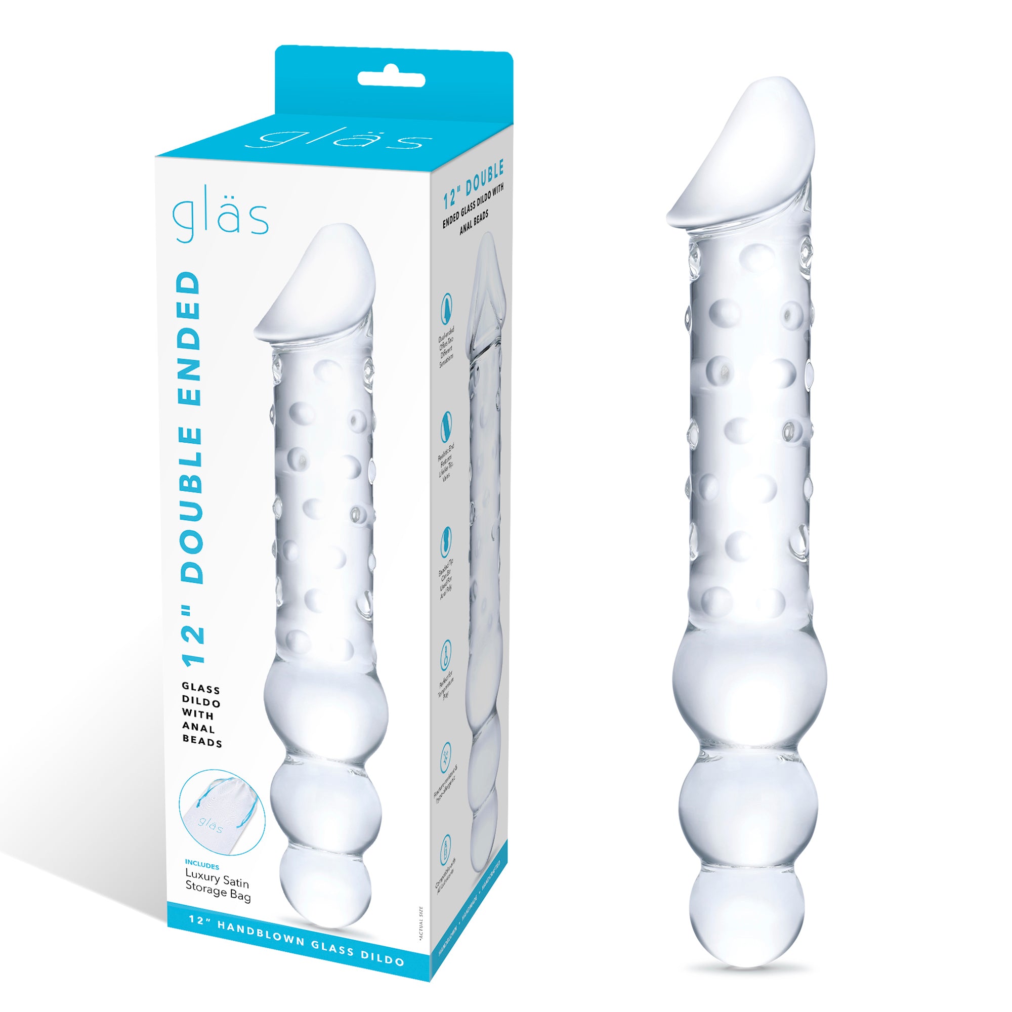 12" Double Ended Glass Dildo with Anal Beads