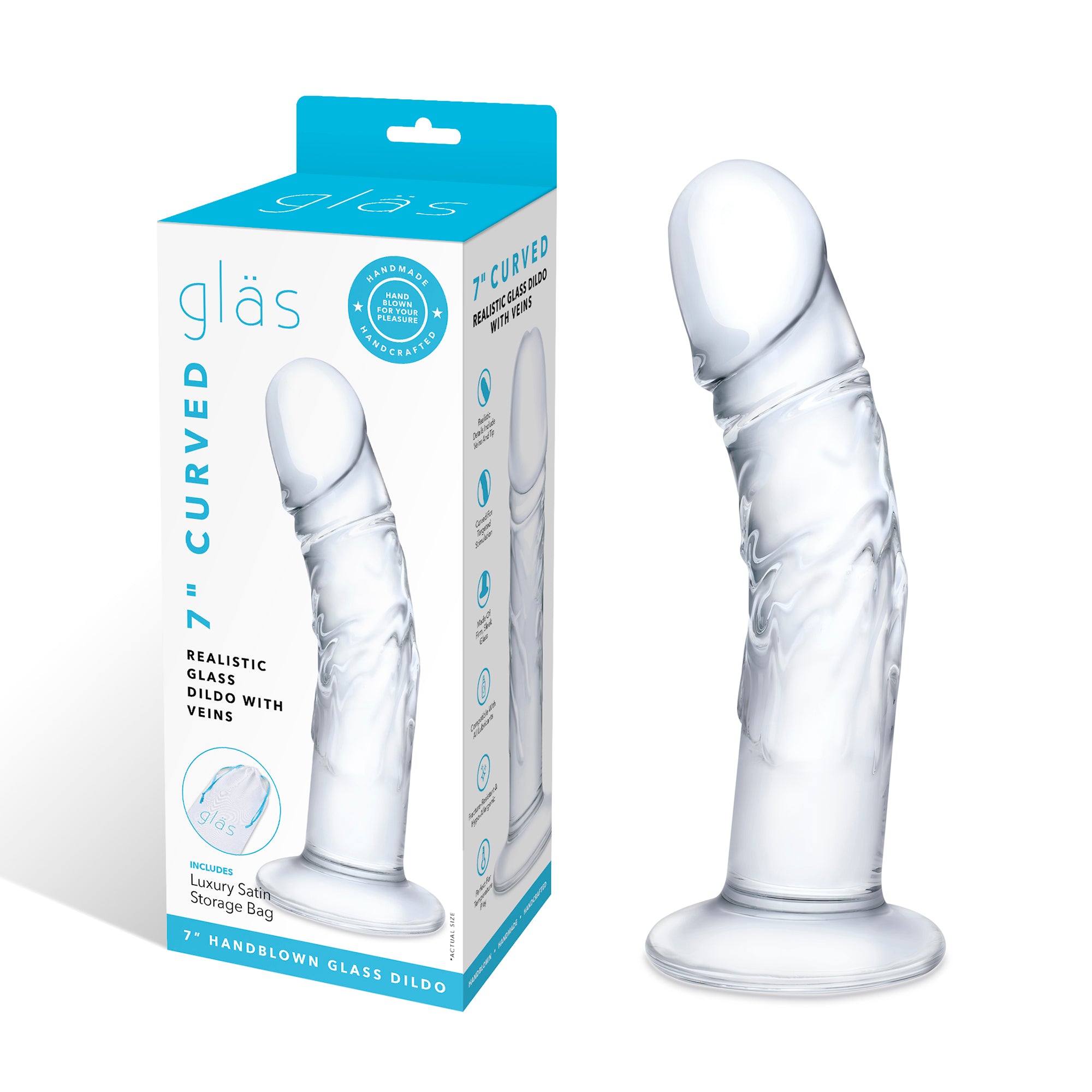 7" Curved Realistic Glass Dildo With Veins
