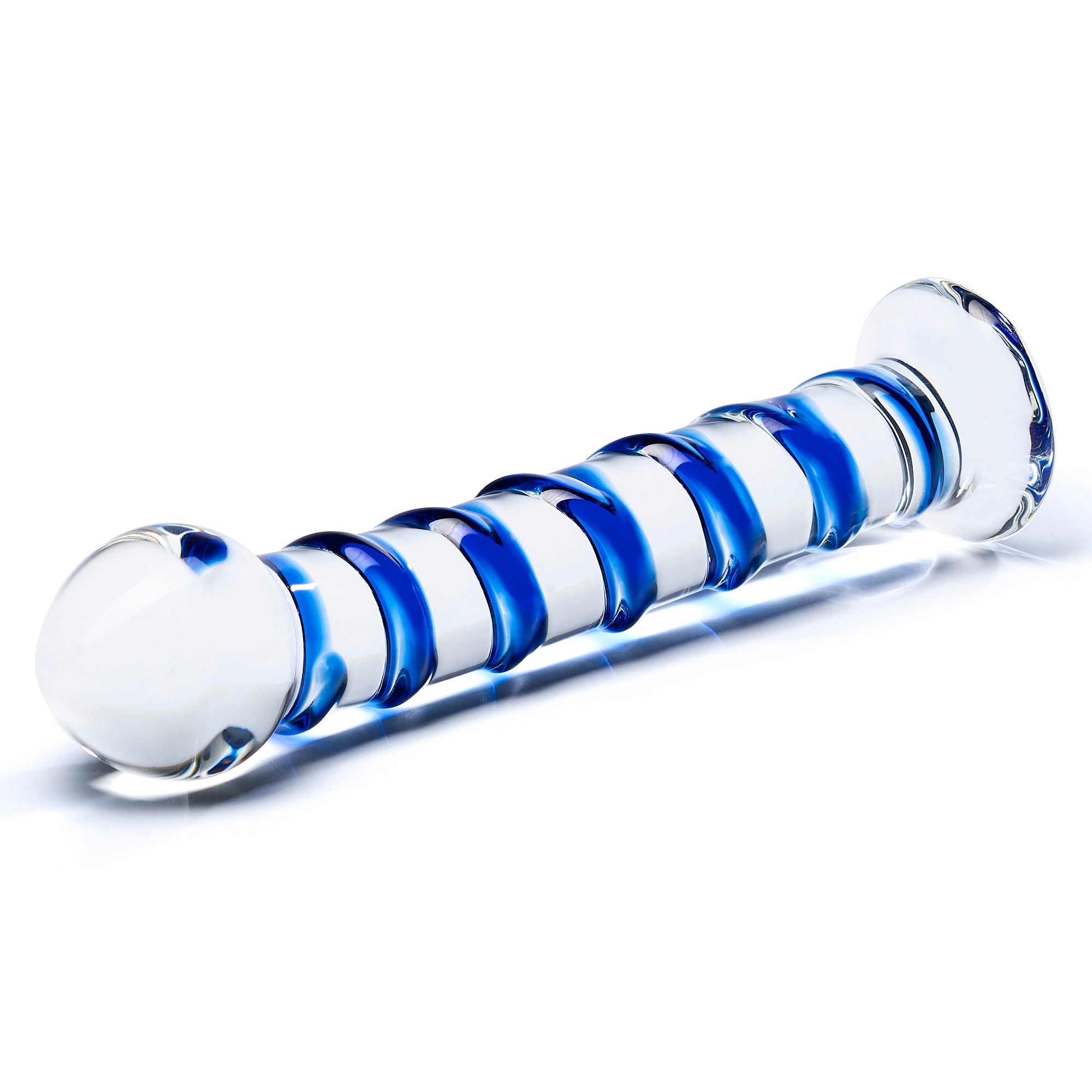 7.5" Blue Spiral Glass Dildo