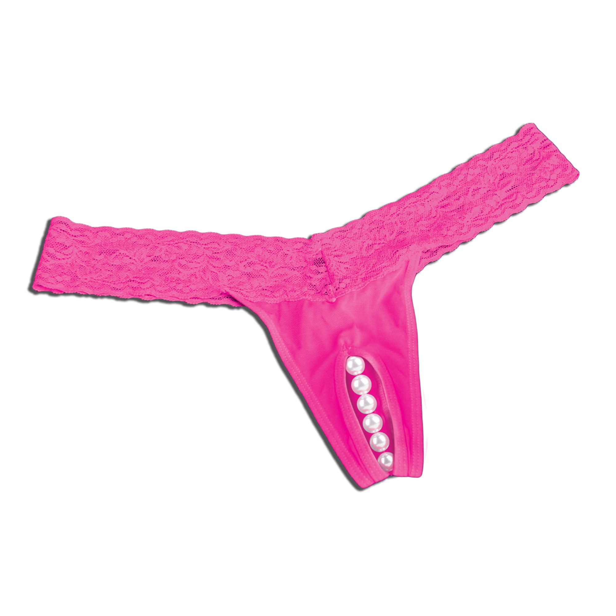 Crotchless Stimulating Panties With Pearl Pleasure Beads - Hot Pink