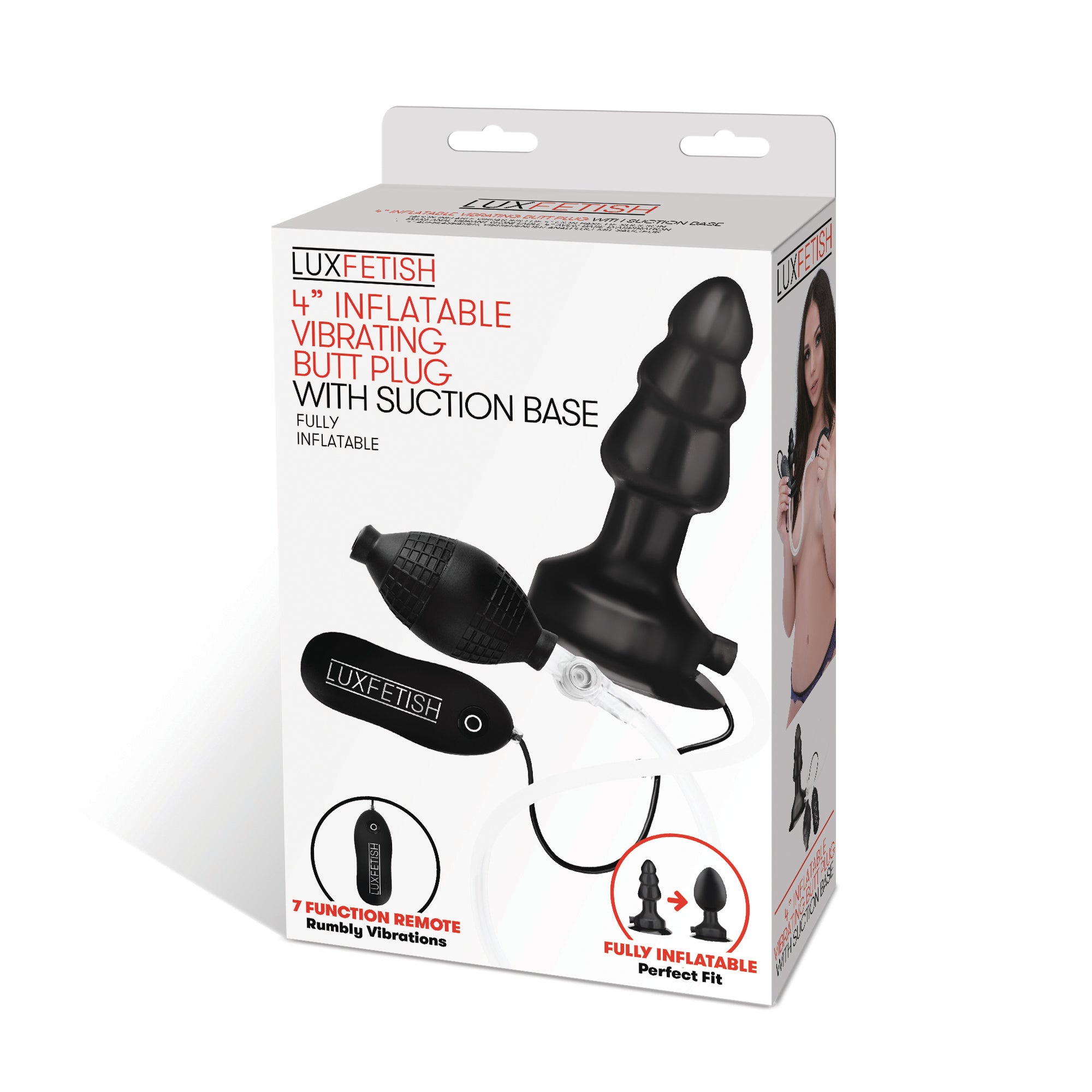 4" Inflatable Vibrating Butt Plug With Suction Base