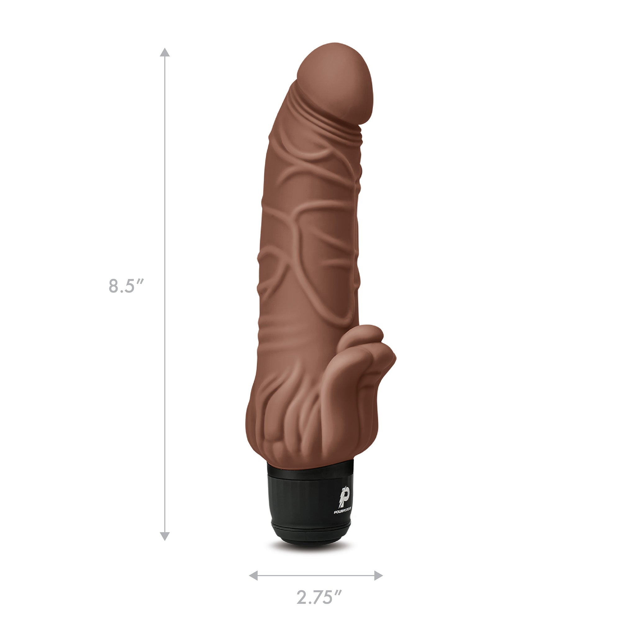 7" Realistic Vibrator with Clitoral Stimulator Dark Brown