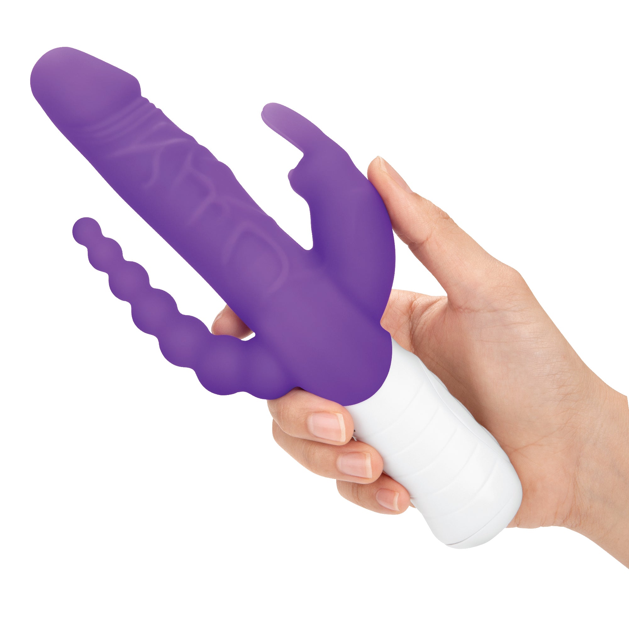 Rechargeable Slim Realistic Double Penetration Rabbit Vibrator - Purple